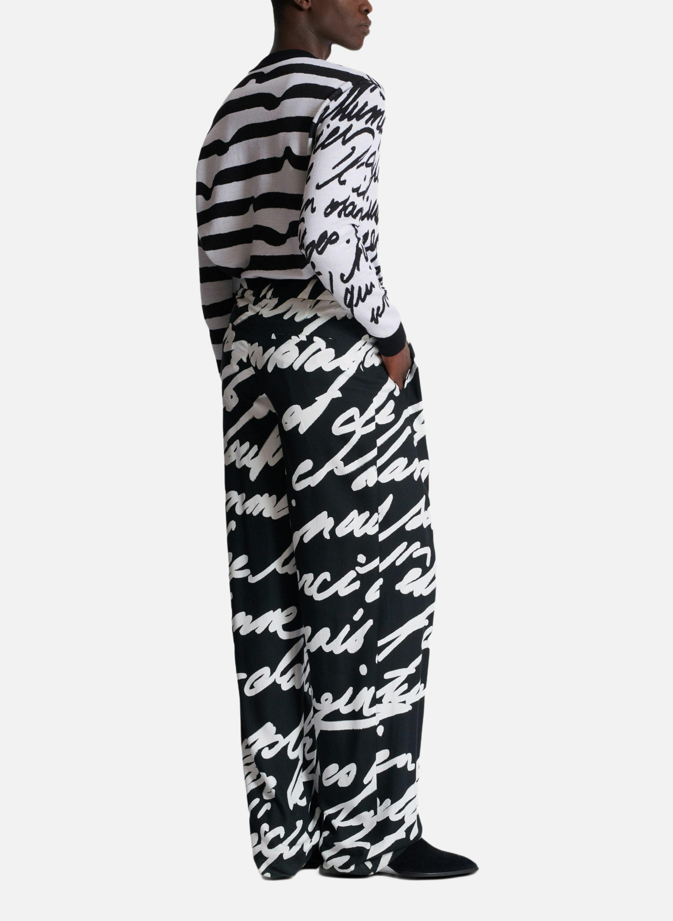 Pantalon à plis imprimé « lettre d'amour » BALMAIN Noir