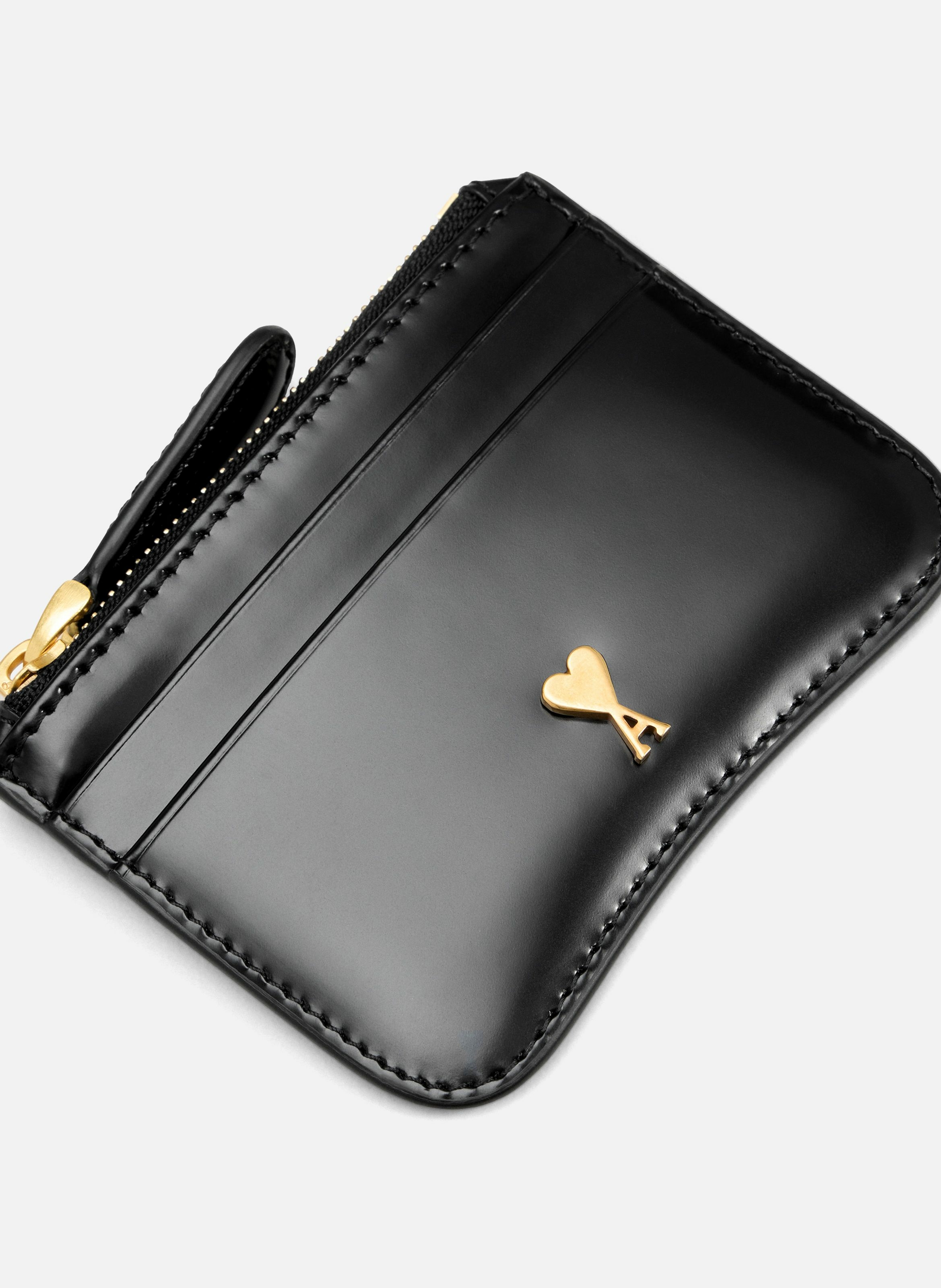 Porte-cartes zippé paris paris unisexe en cuir de veau AMI PARIS Noir