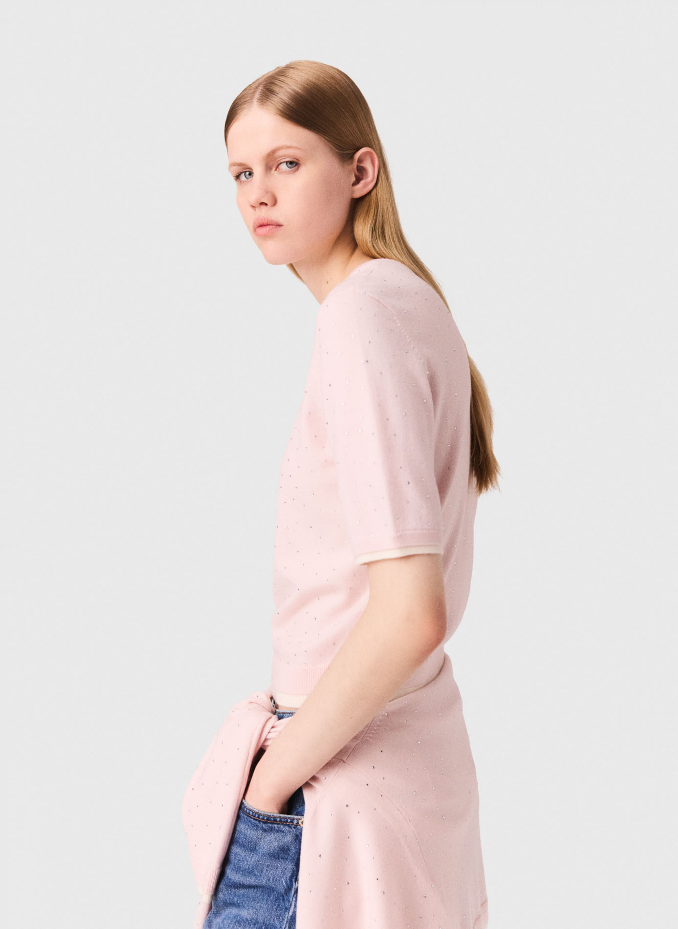 Pull col rond en laine mélangée MAJE Rose