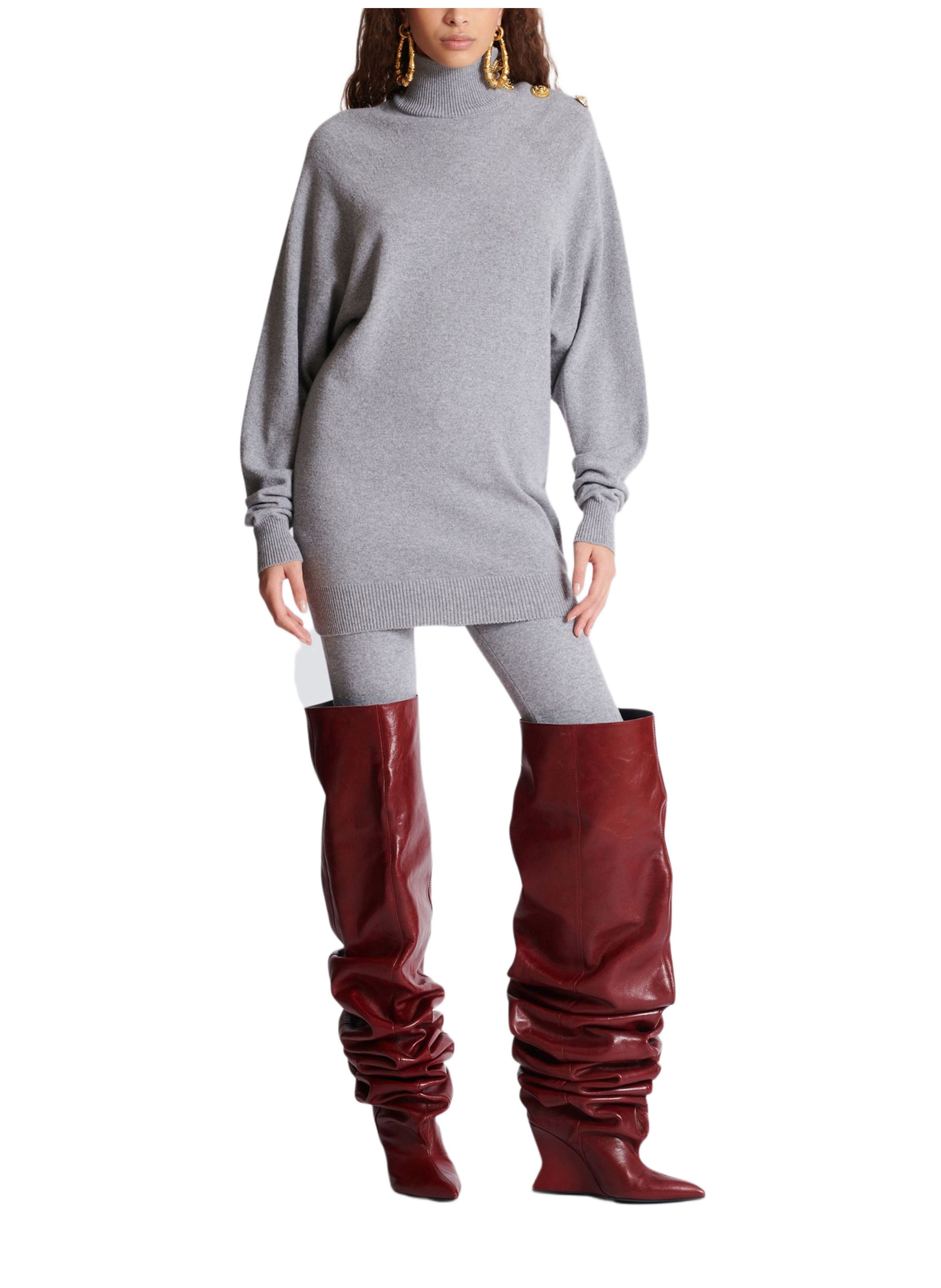 Robe-pull courte en cachemire BALMAIN Gris