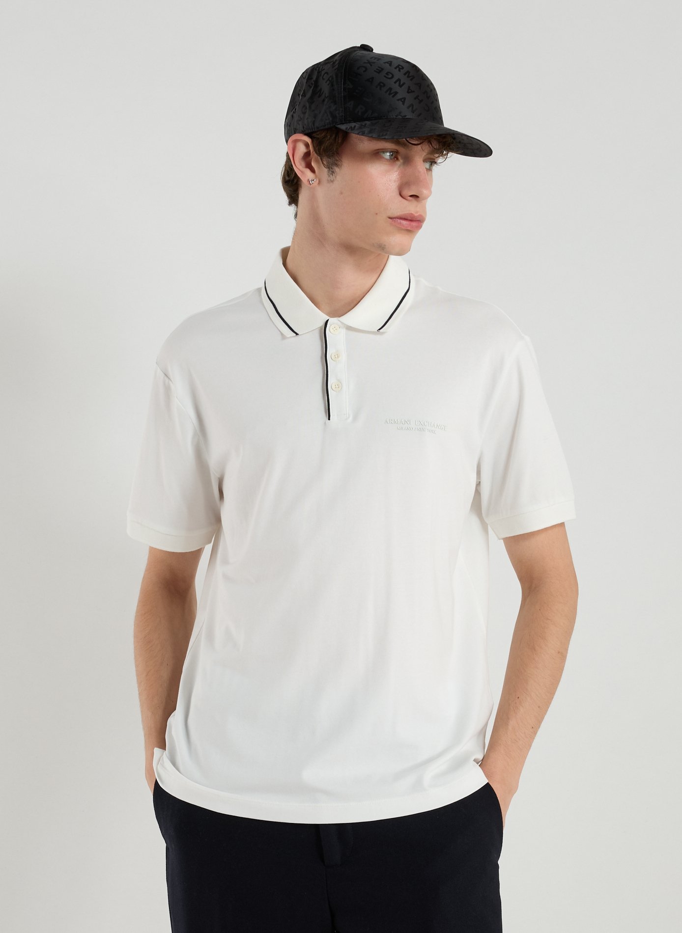 ARMANI EXCHANGE Polo uni en coton mélangé Blanc