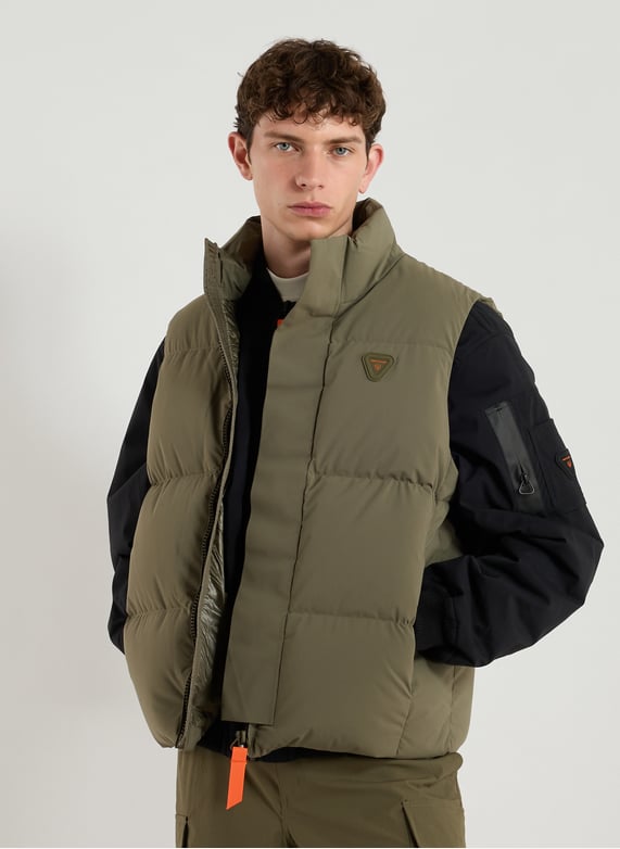 Sleeveless high-neck puffer vest | Khaki by GERTRUDE ET GASTON Sleeveless high-neck puffer vest Khaki