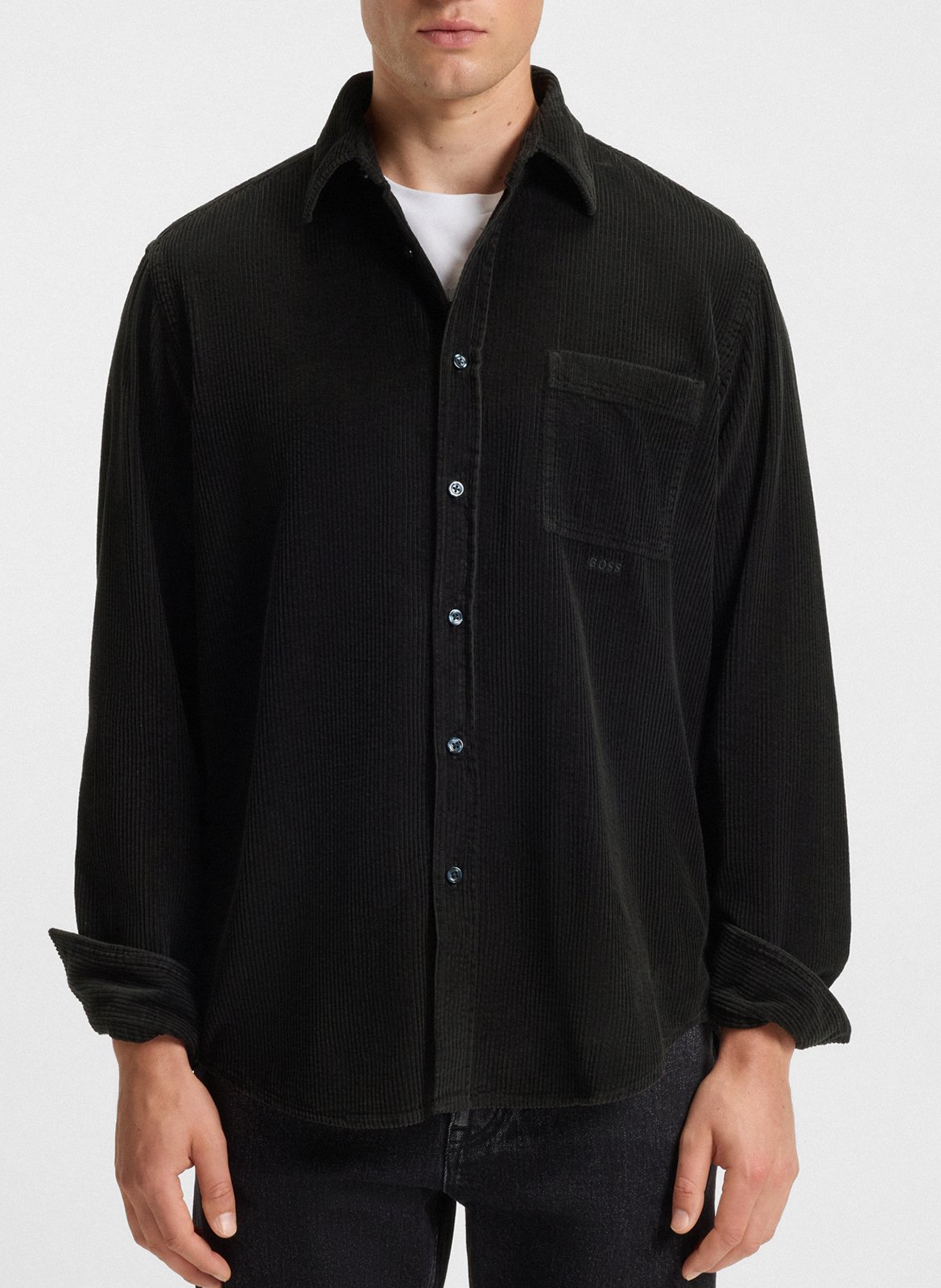 Chemise col classique en coton BOSS Noir