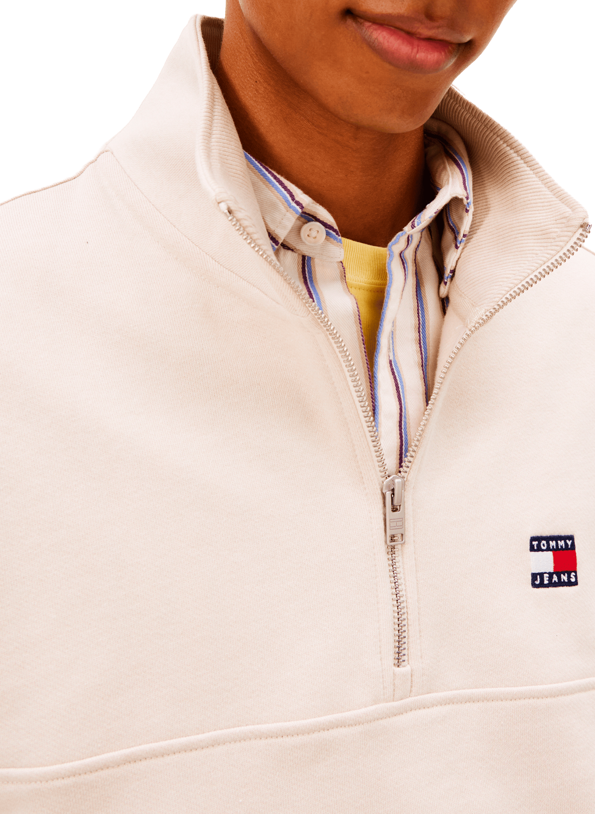 Zip-up high neck sweatshirt with embroidered logo TOMMY HILFIGER Beige