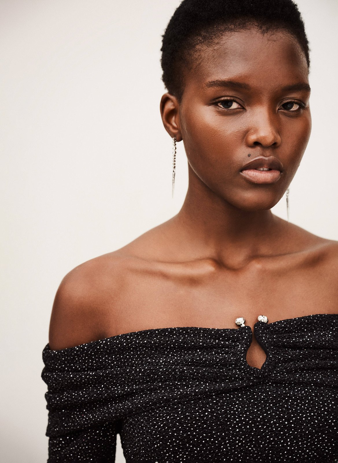 Top ajusté col bardot imprimé bai BA&SH Noir