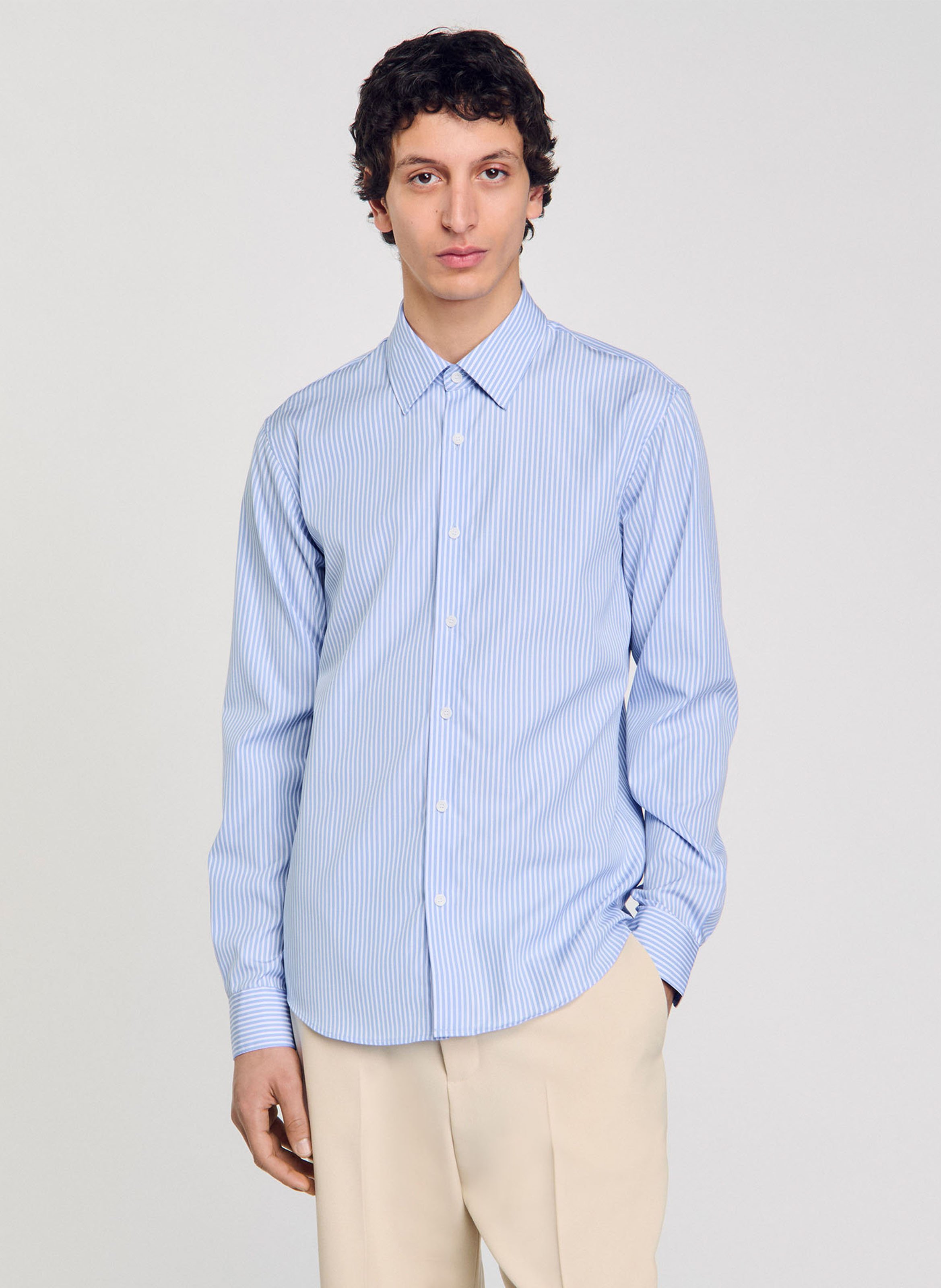 Chemise droite en coton rayé SANDRO Bleu