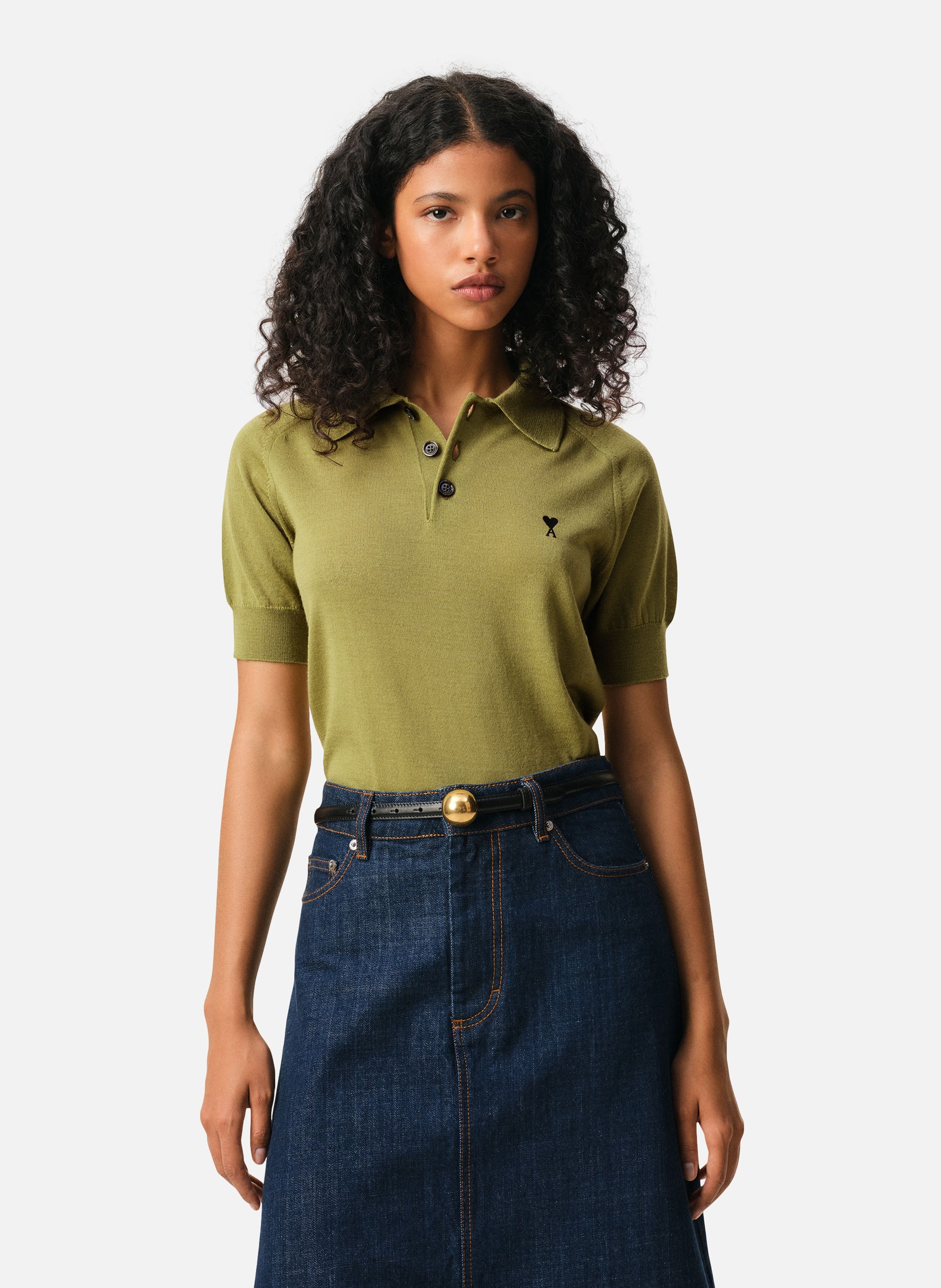 Polo manches courtes avec ami de coeur en laine AMI PARIS Vert