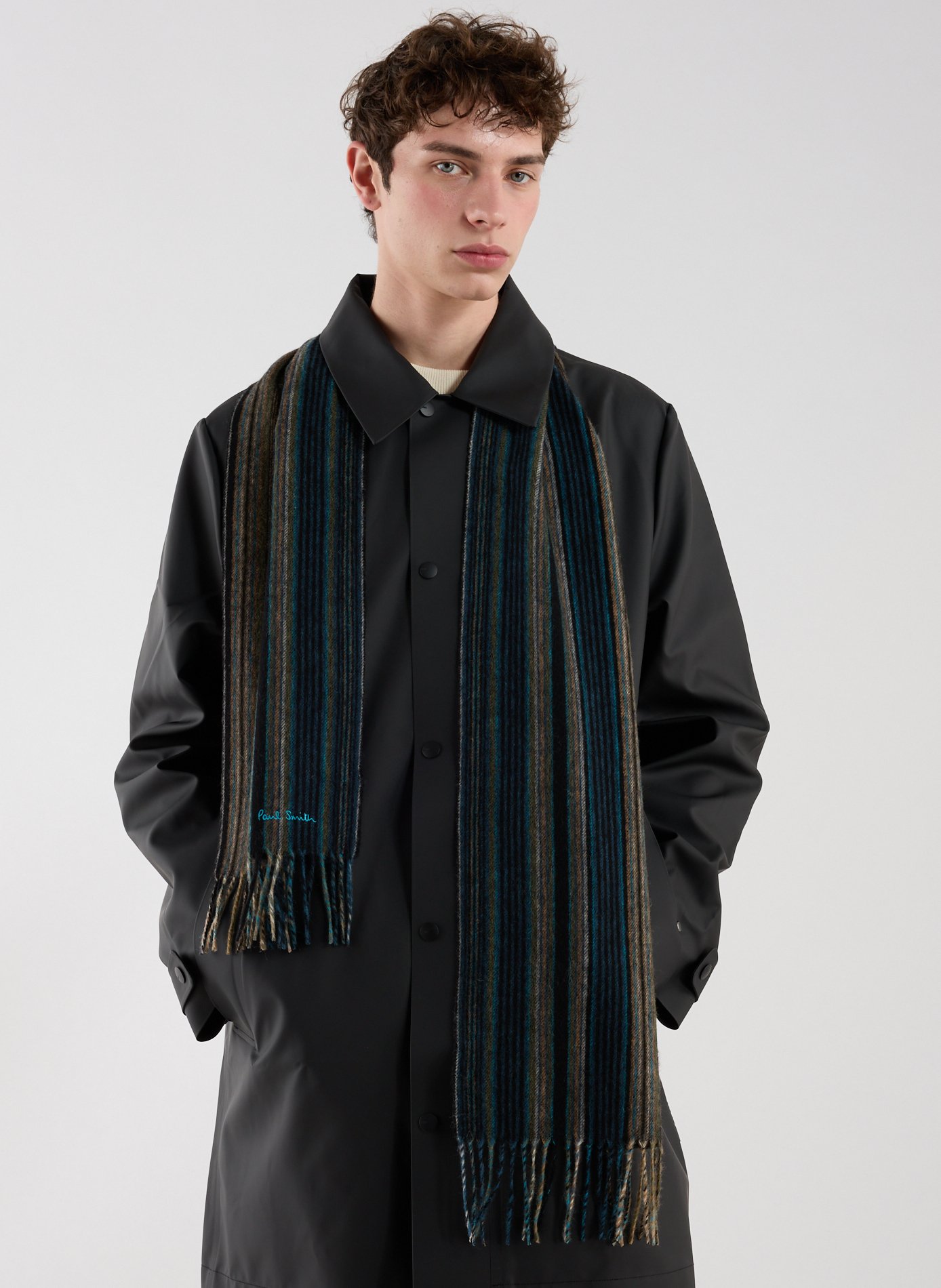 Echarpe à rayures en laine vierge PAUL SMITH Noir