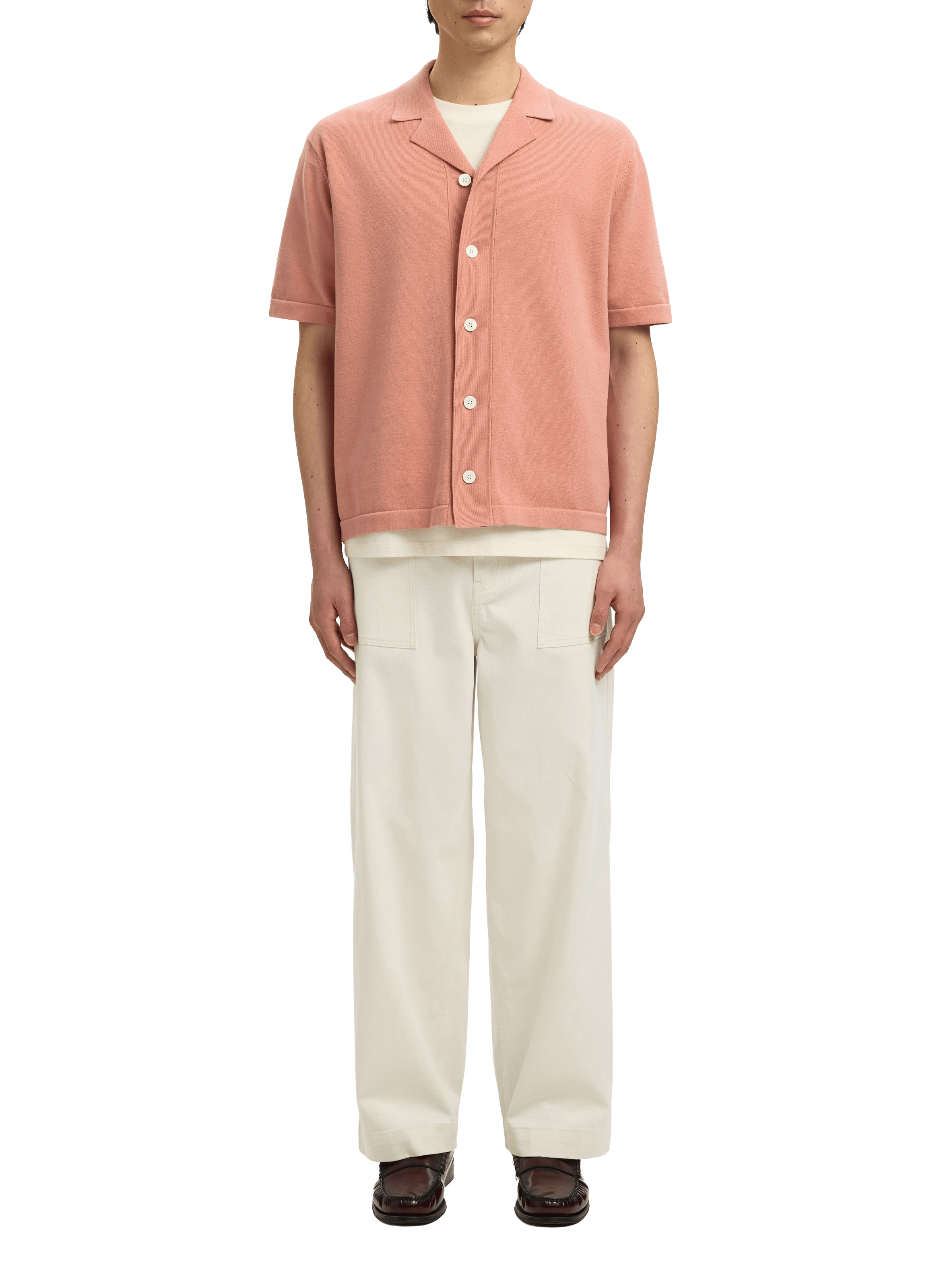Short-sleeved embroidered cotton shirt SELECTED Pink