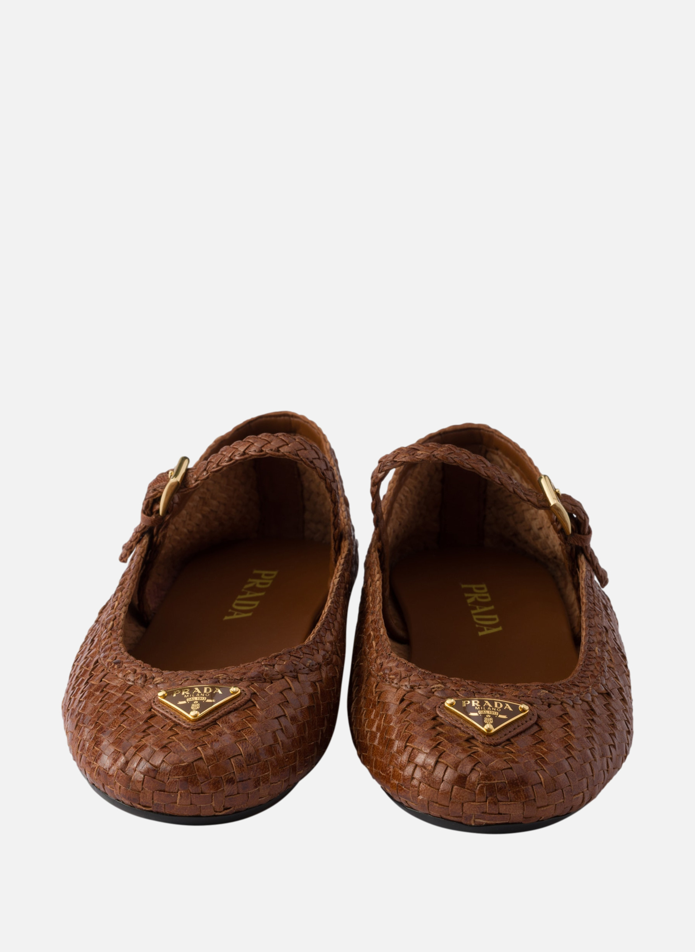 Ballerines en cuir tissé PRADA Marron
