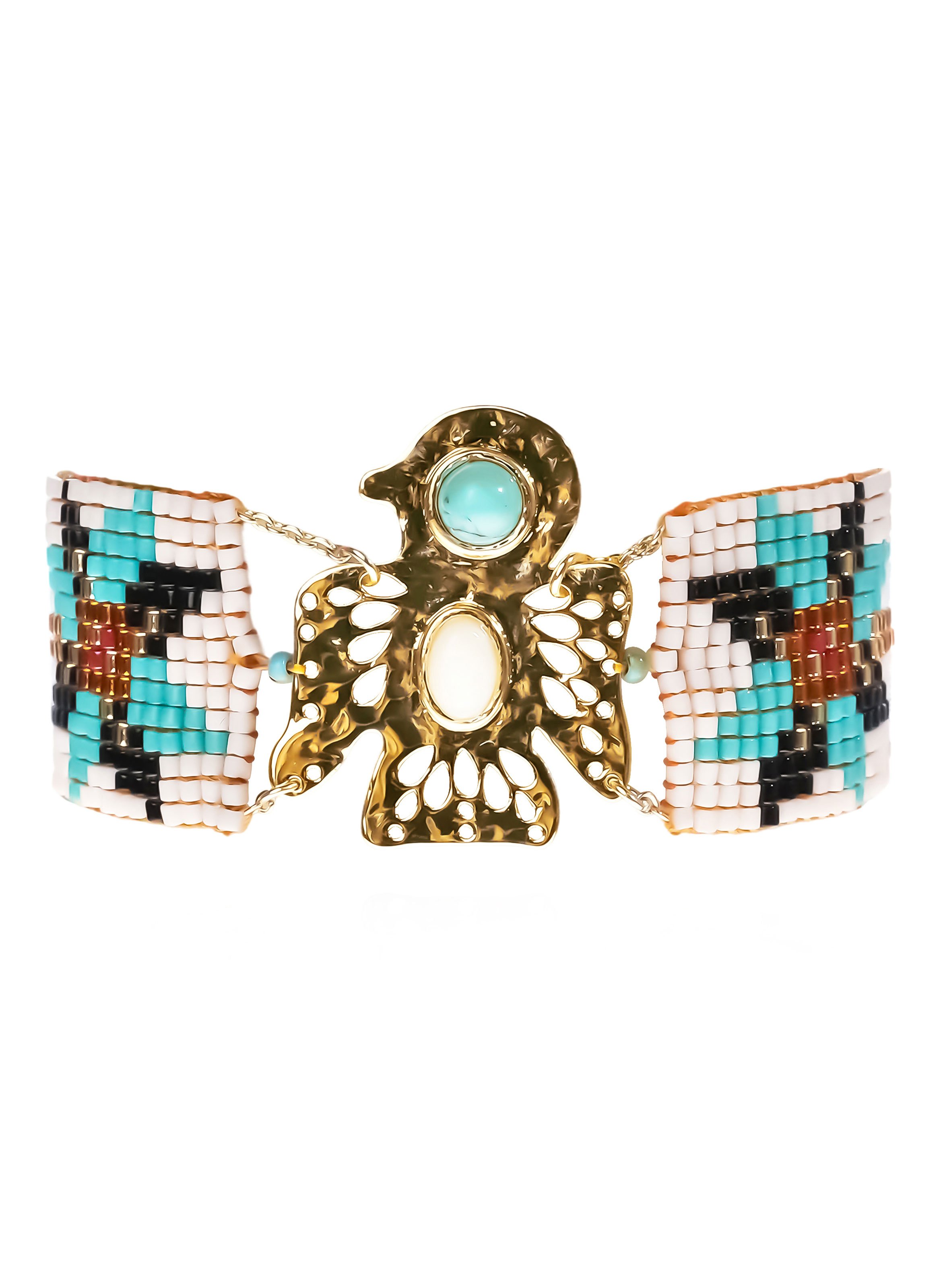 Bracelet réglable perles tissées cabochon oiseau spice HIPANEMA Bleu