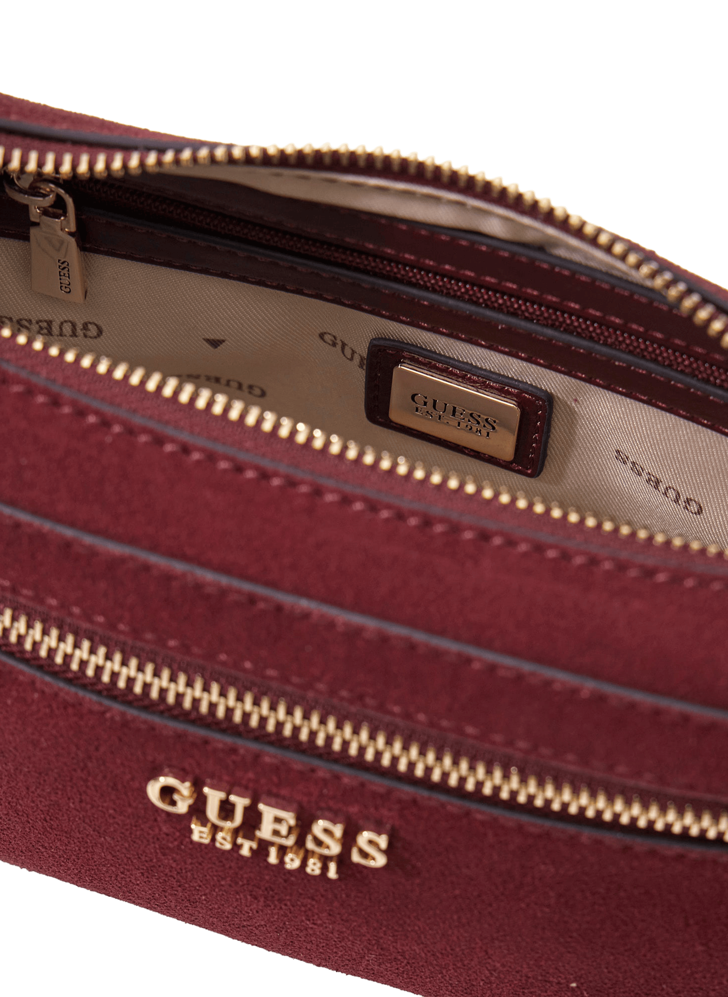 Mini sac bandoulière Marsha en cuir de vache GUESS Rouge