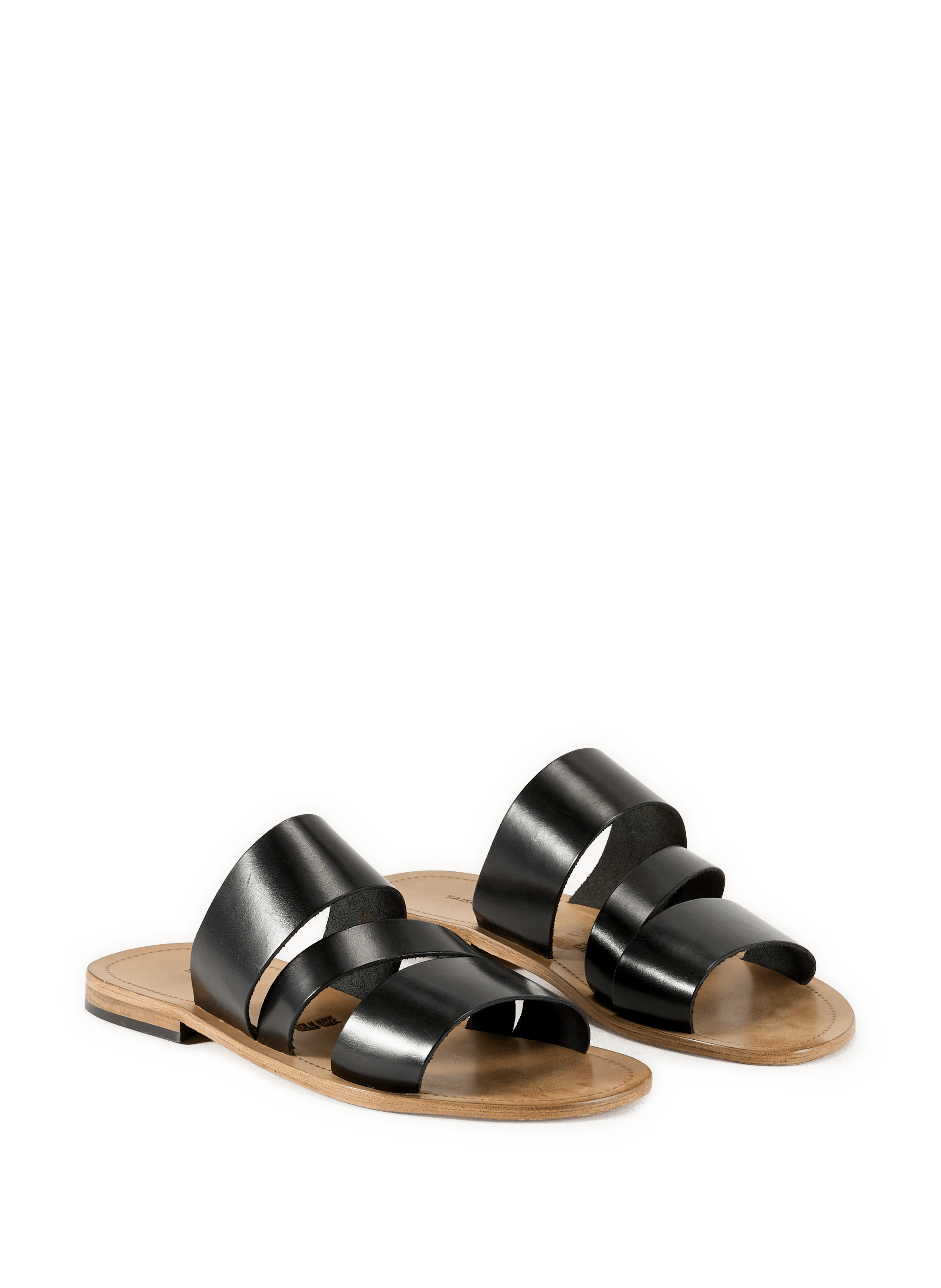 Sandales plates en cuir Noir
