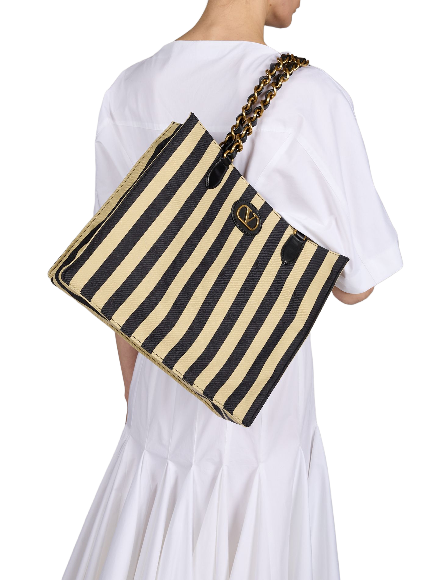 Striped tote bag by LASEINE in blended cotton VALENTINO Blue