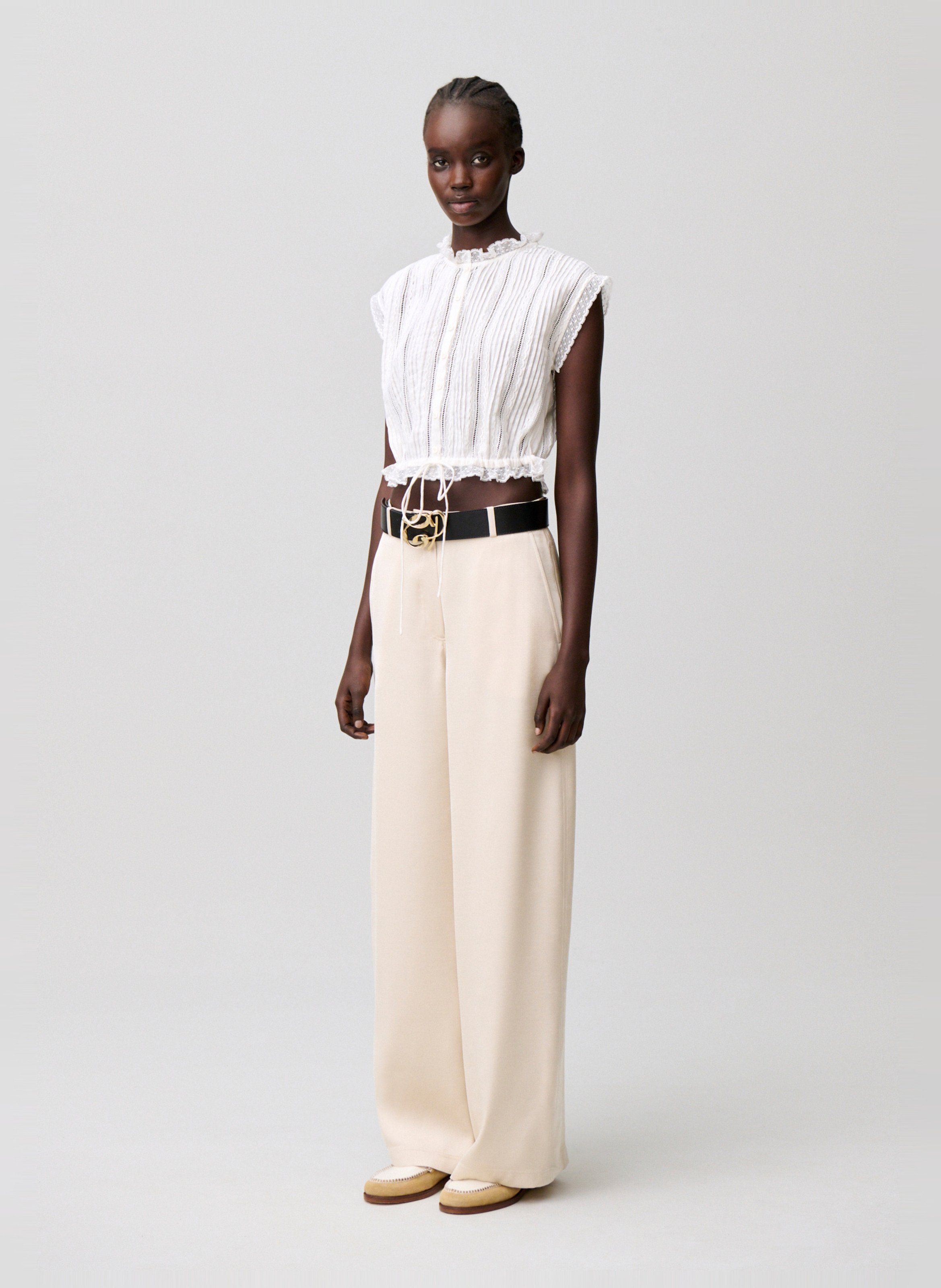 Top court boutonné en dentelle CLAUDIE PIERLOT Beige