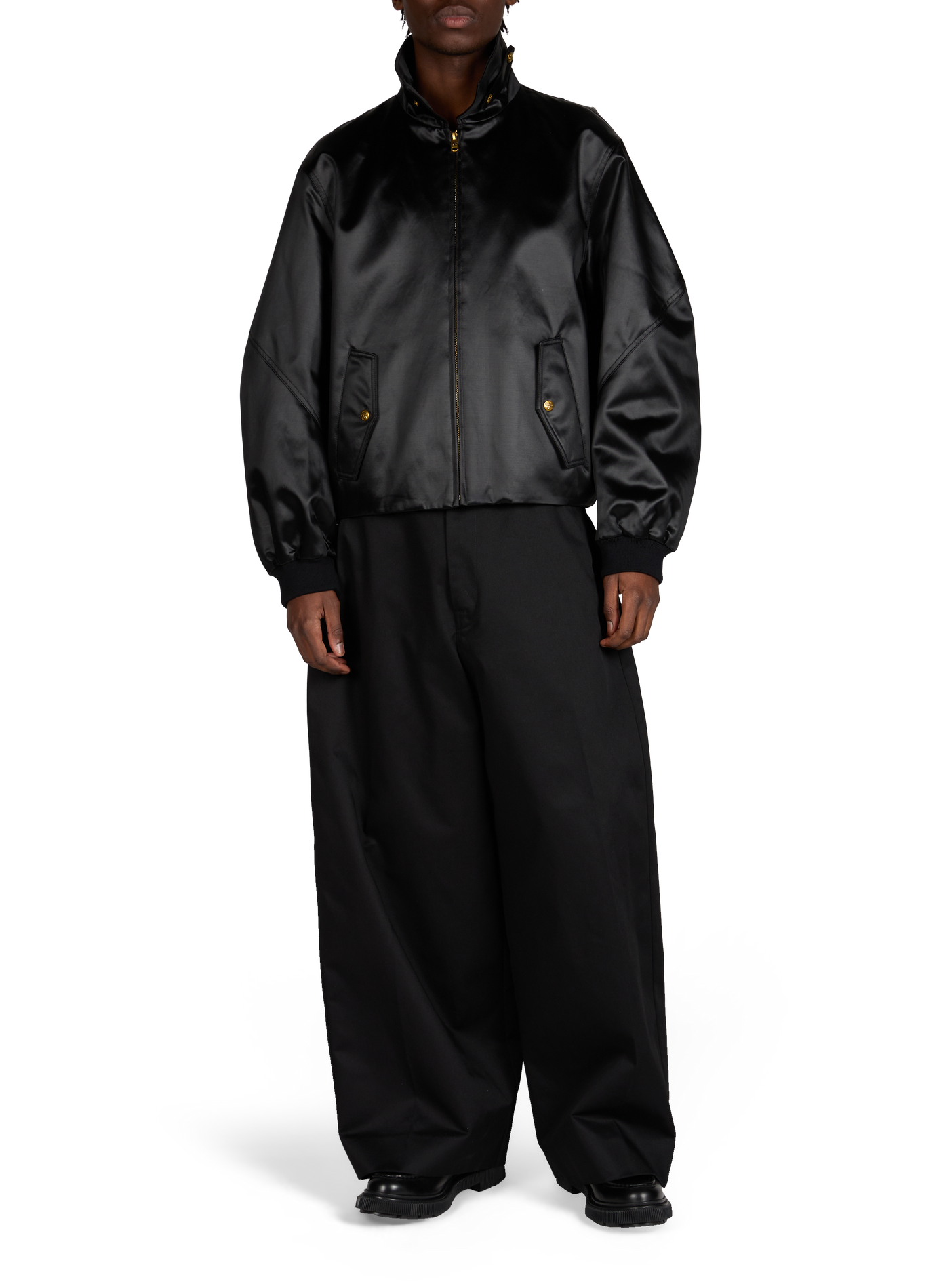Satin bomber jacket in blended cotton WILLY CHAVARRIA Black