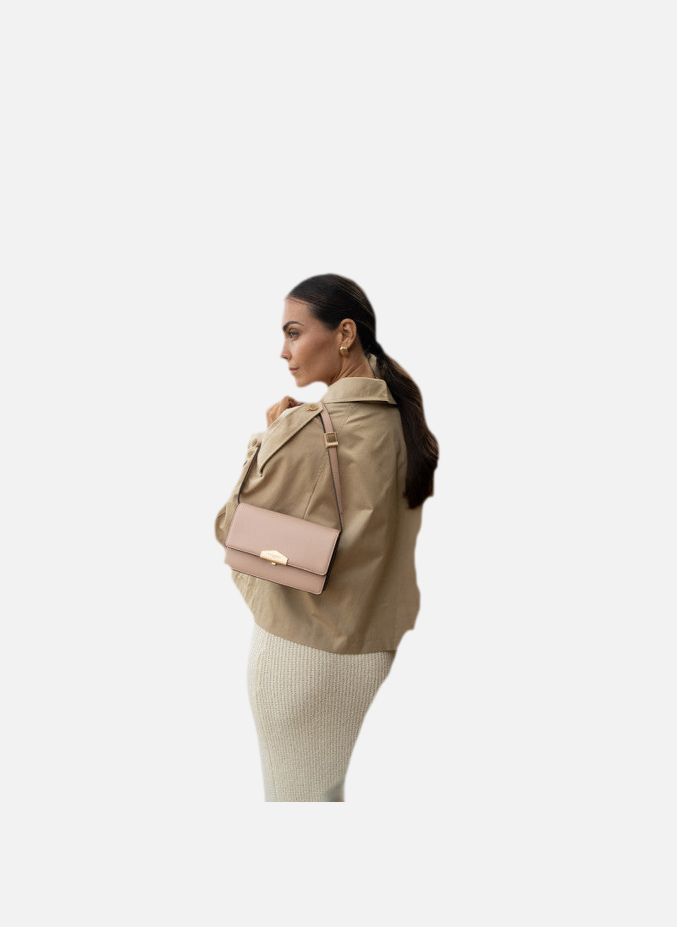 Anjou | sac porté épaule pm en cuir lisse | Rose POURCHET Femme