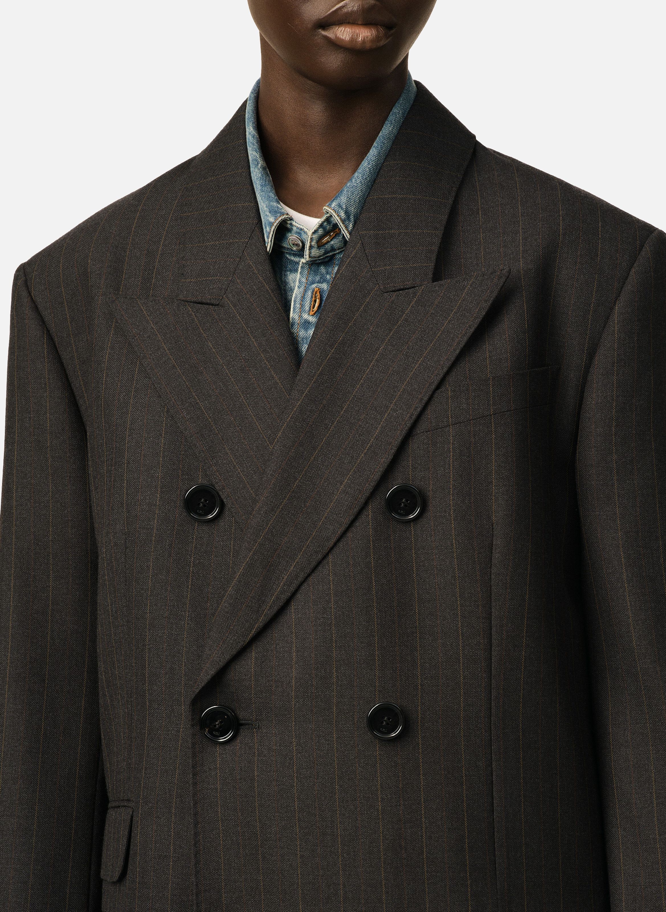 Veste rayée double boutonnage en laine AMI PARIS Gris