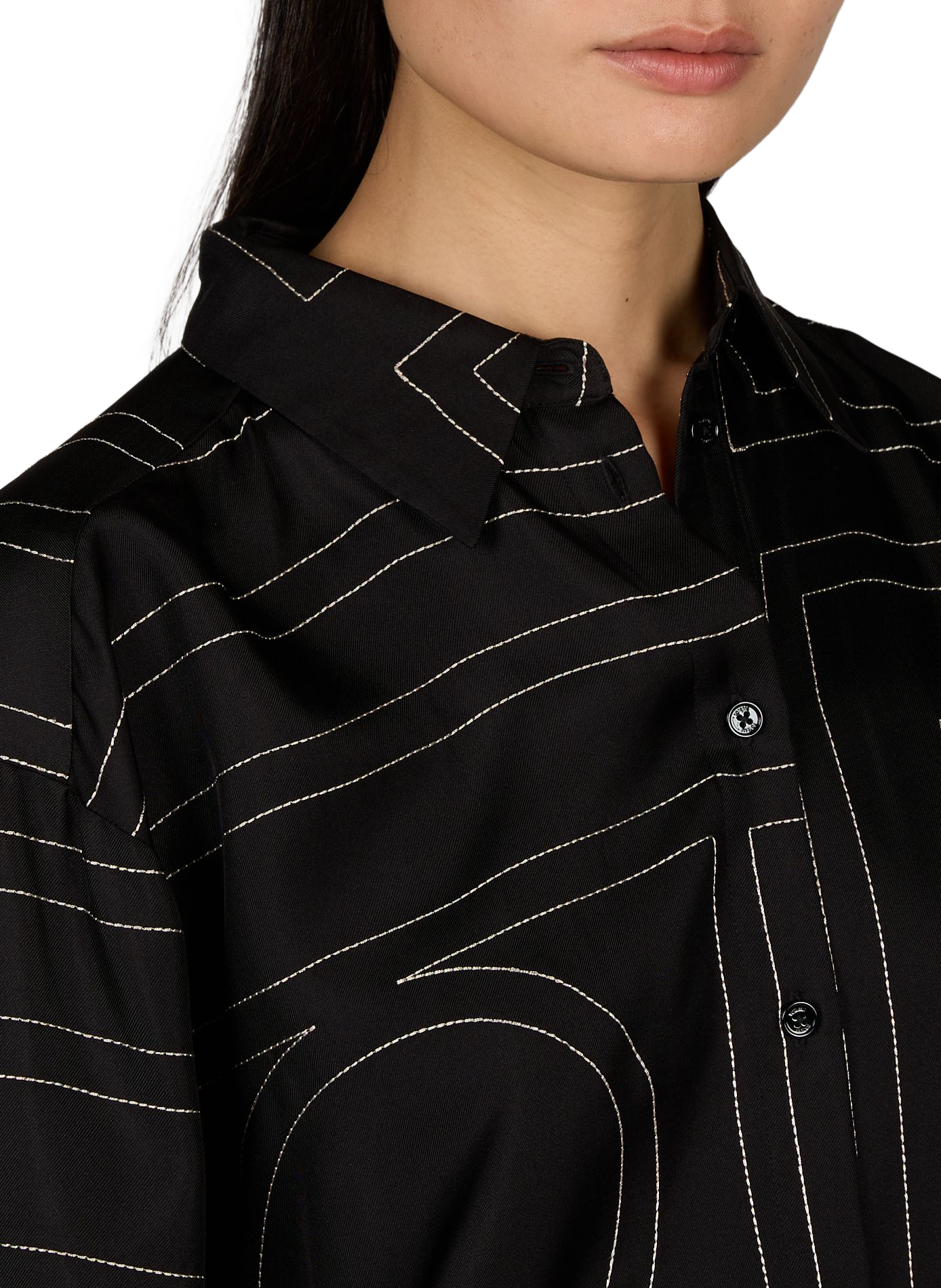 Chemise à lettrage brodé en soie TOTEME Noir