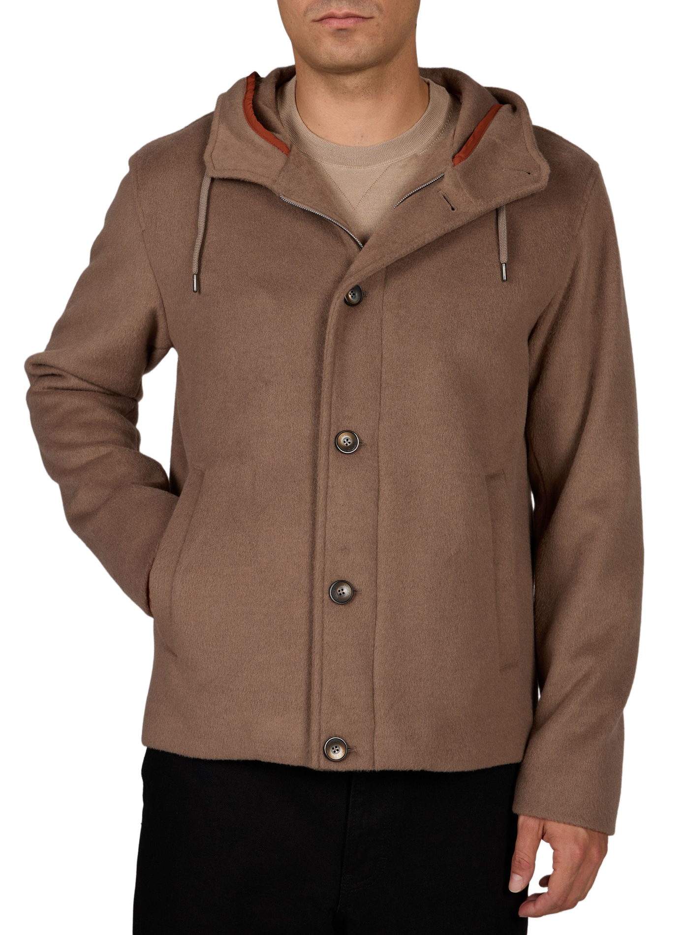 Straight cut textured coat with hood HERNO Brown