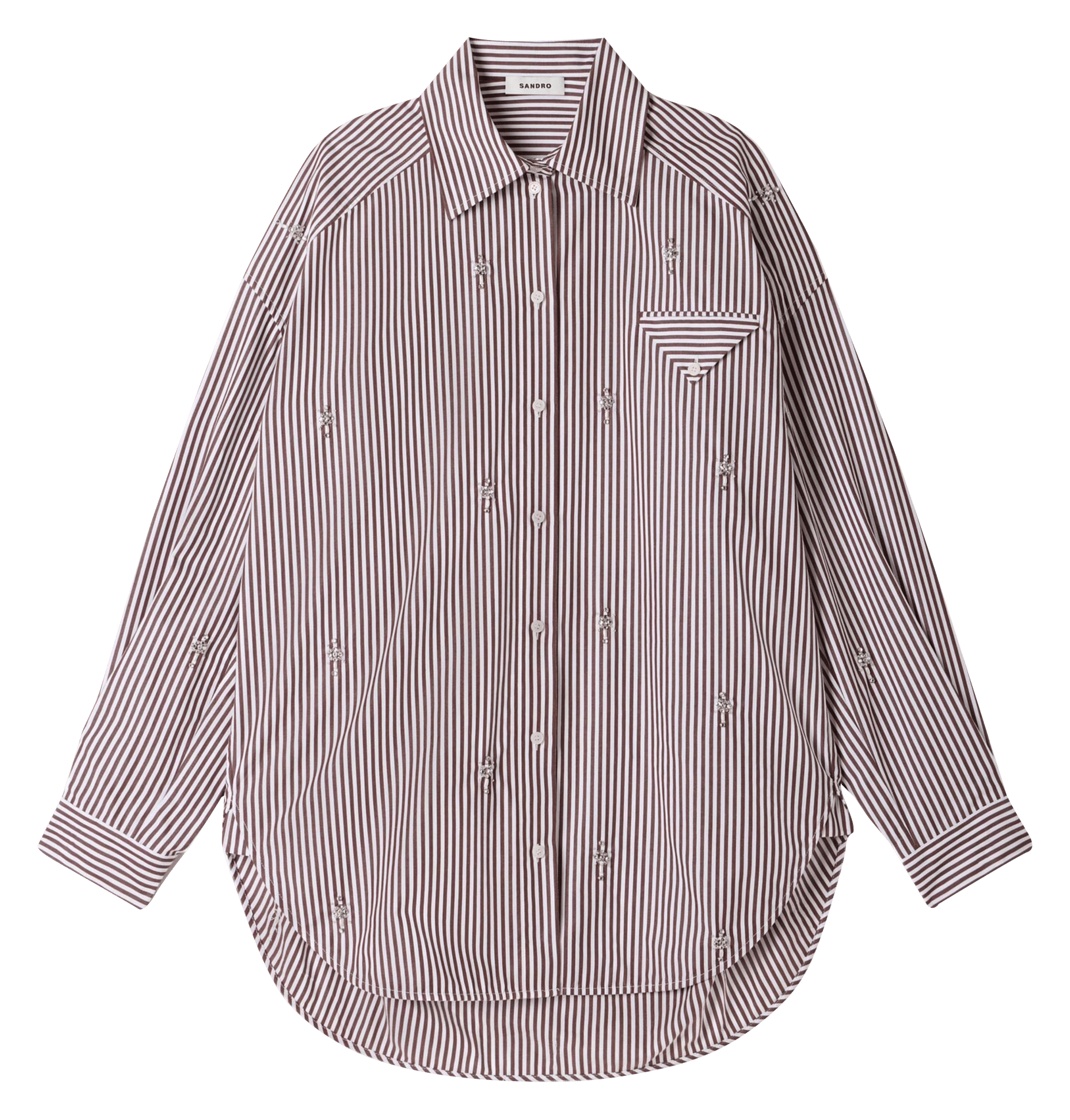 Chemise oversize col classique en coton mélangé rayé SANDRO Marron