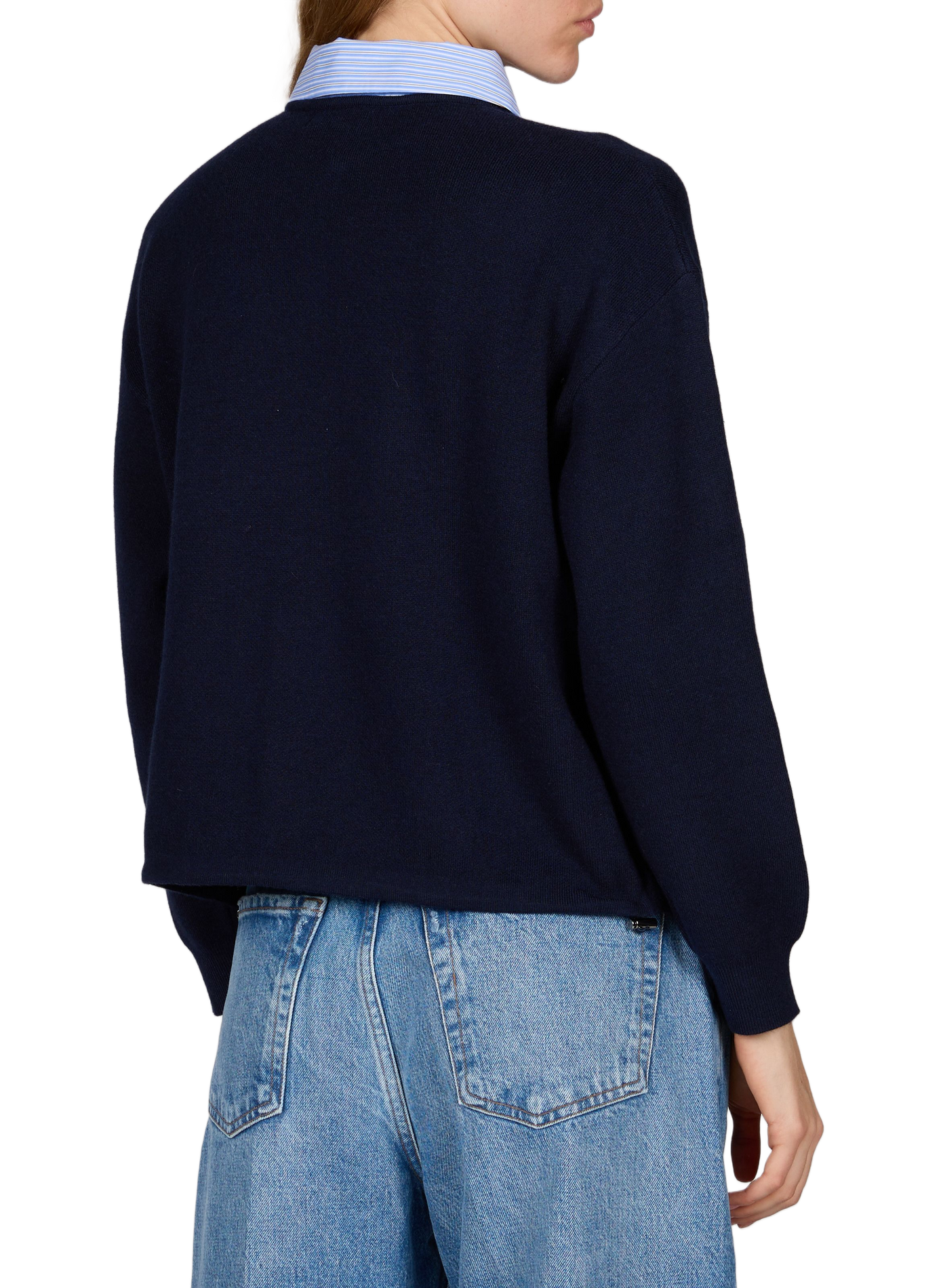 Pull droit uni à col chemise rayé SUNCOO Bleu