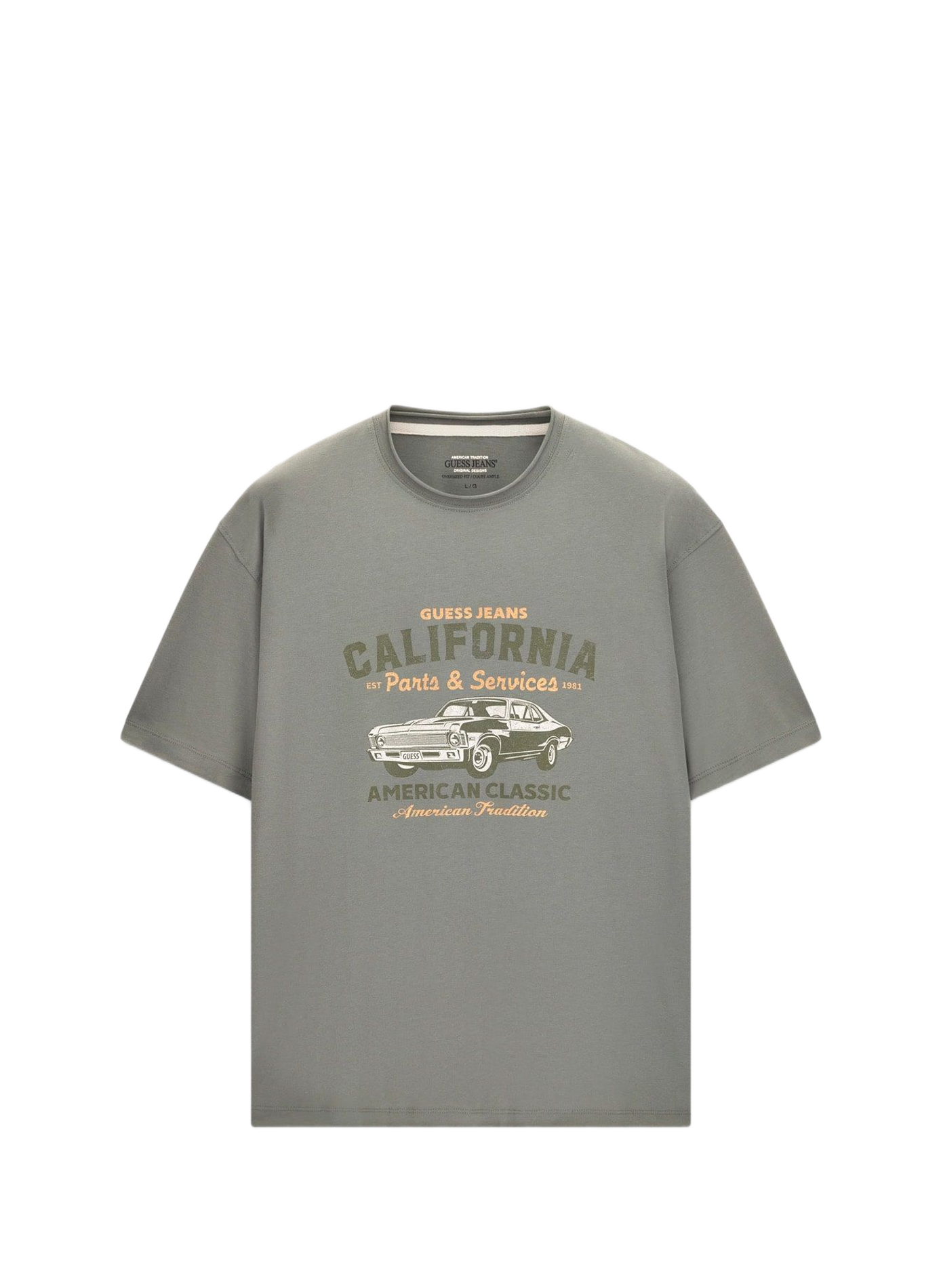 Straight fit round neck printed cotton T-shirt GUESS Green
