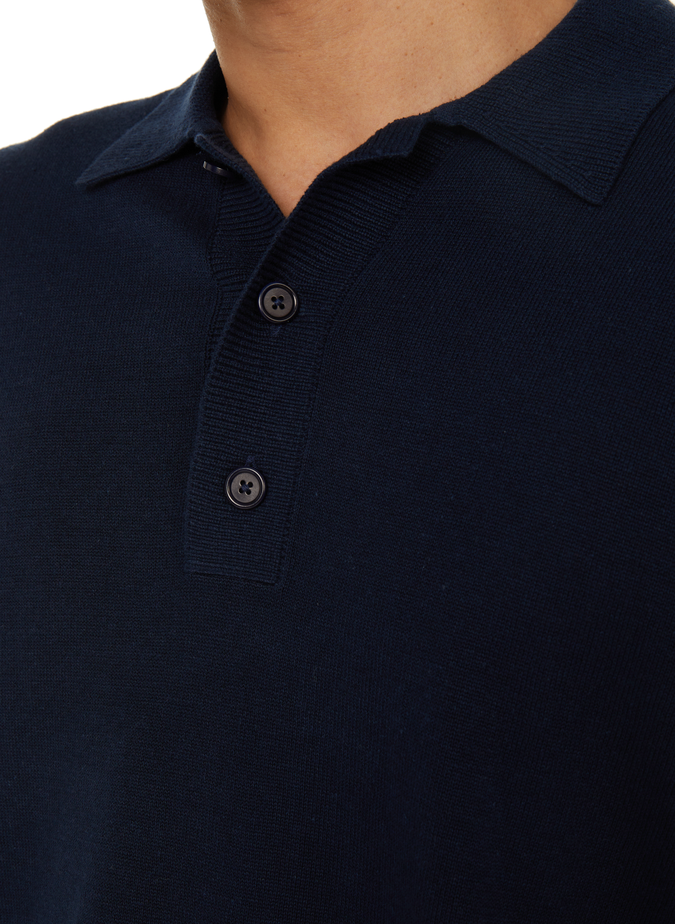 Cotton and linen knit polo shirt  Blue
