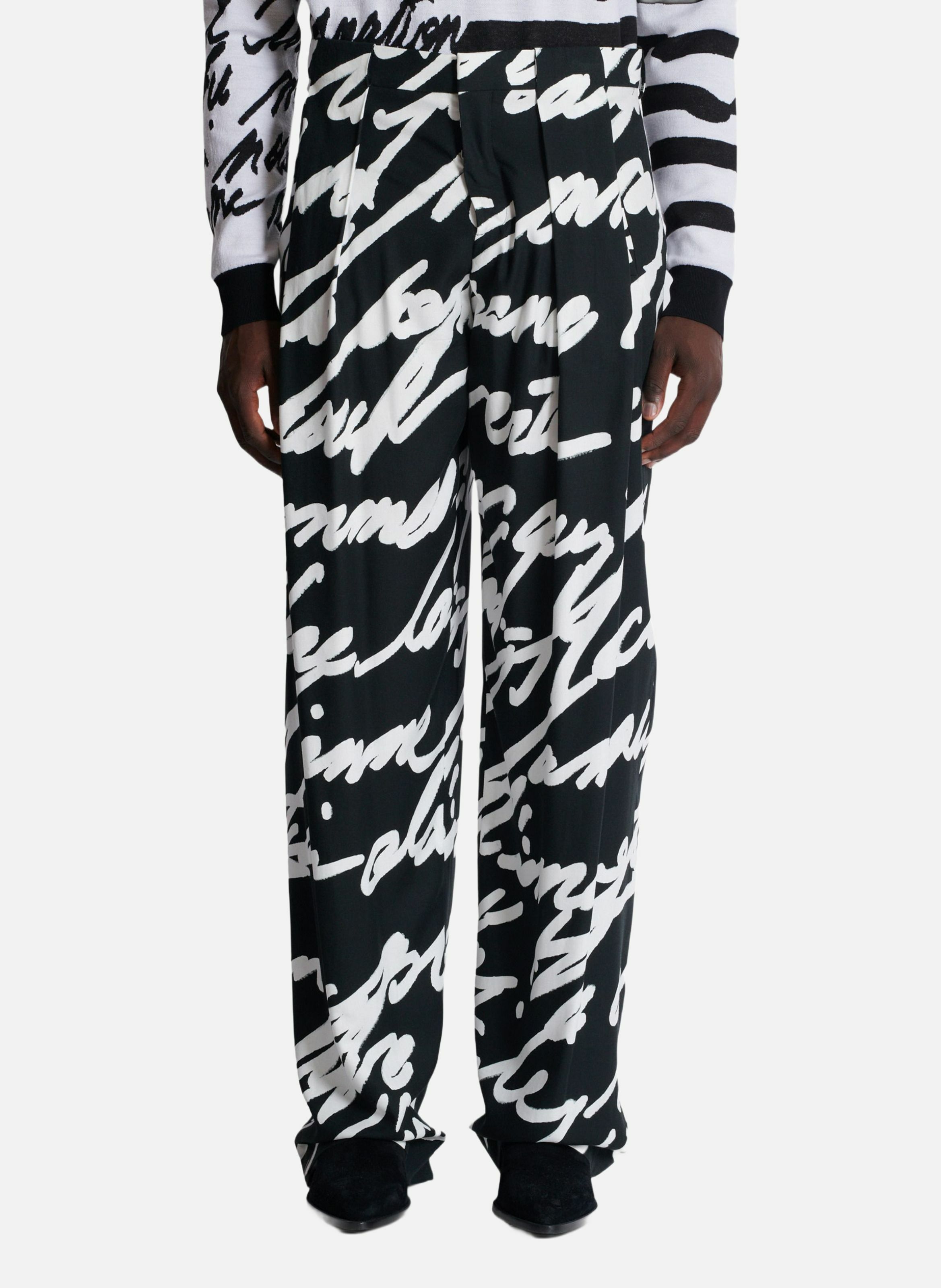 Pantalon à plis imprimé « lettre d'amour » BALMAIN Noir