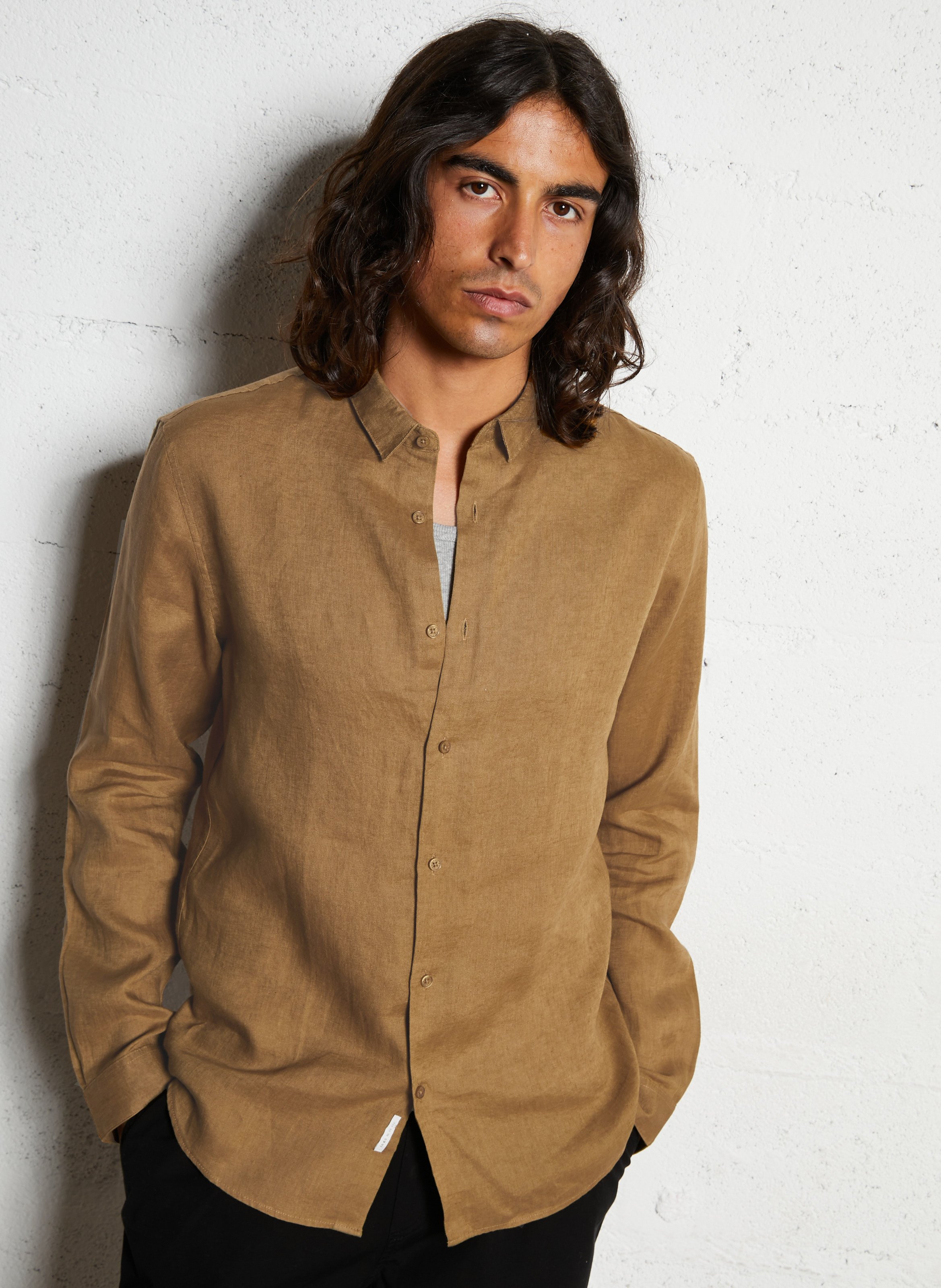 Chemise slim-fit en lin IKKS Marron