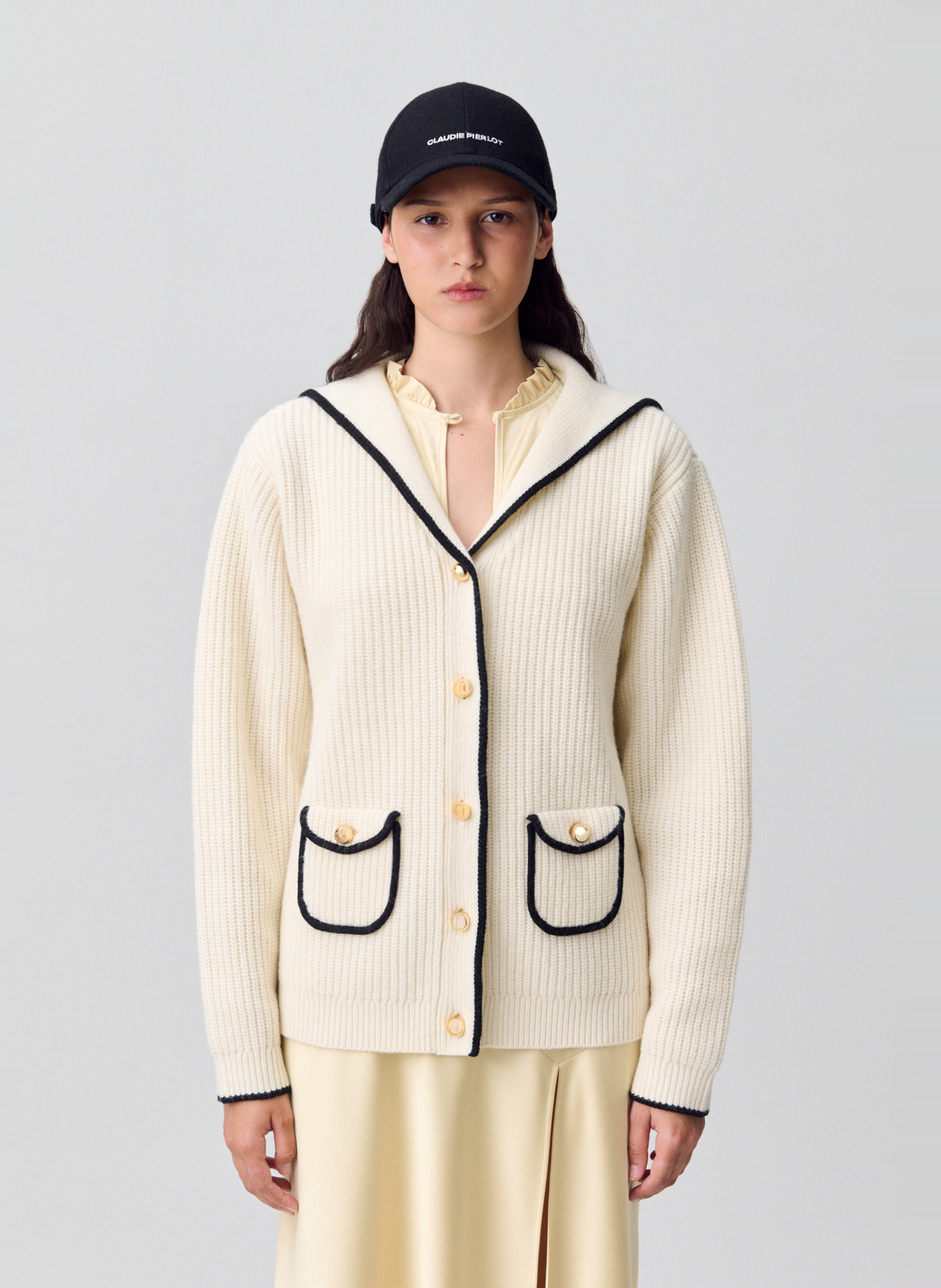 Cardigan boutonné en laine mélangée CLAUDIE PIERLOT Blanc
