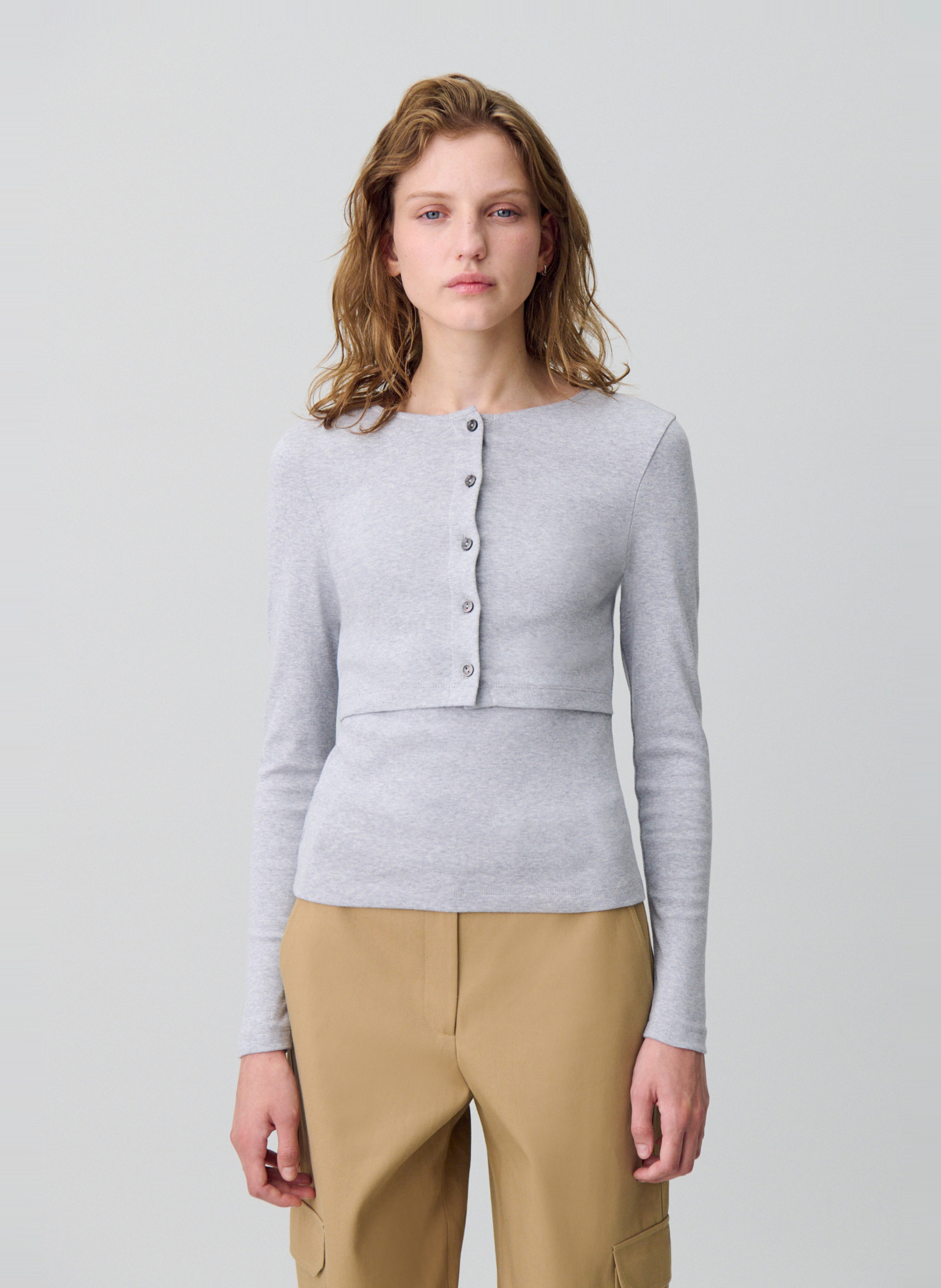 CLAUDIE PIERLOT Set tee-shirt et cardigan en coton toel Gris