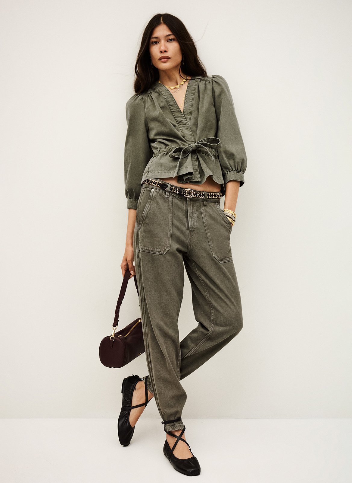 Top portefeuille en denim olavina BA&SH Kaki