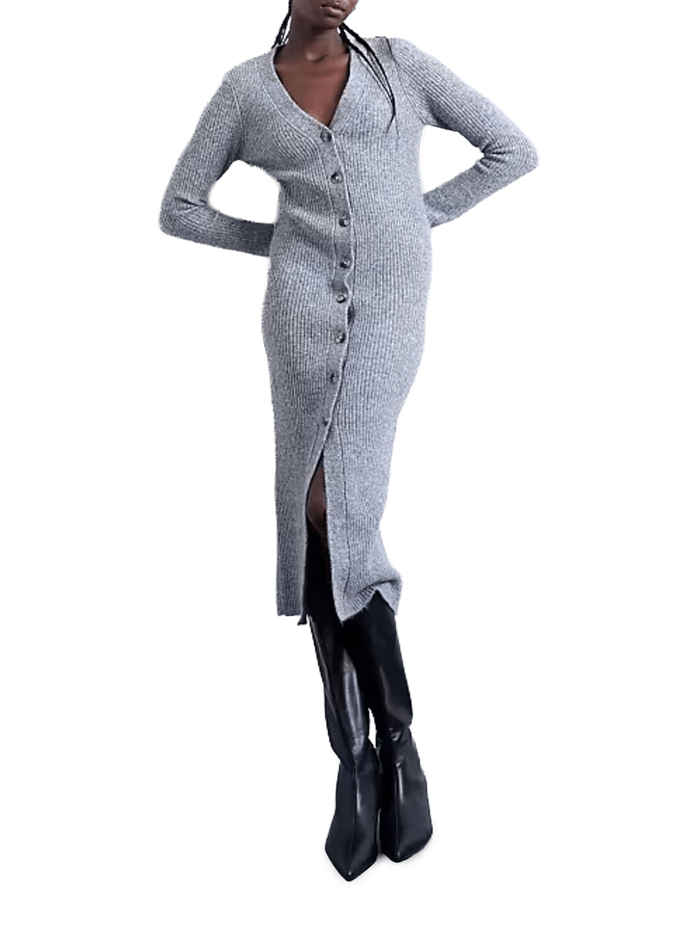 TOPSHOP Robe midi cardigan en laine mélangée Gris
