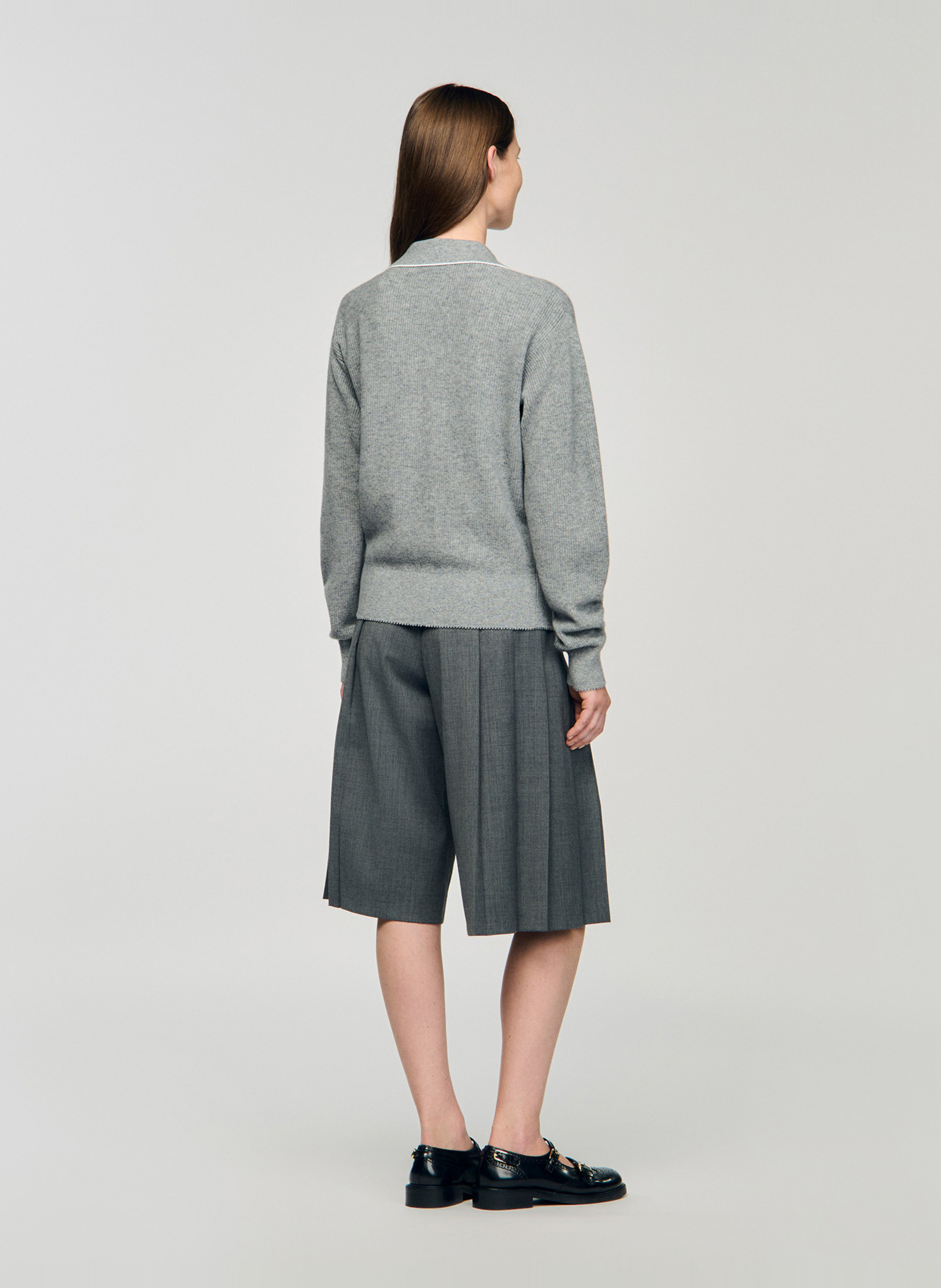 Pull col polo en laine et en cachemire mélangés SANDRO Gris