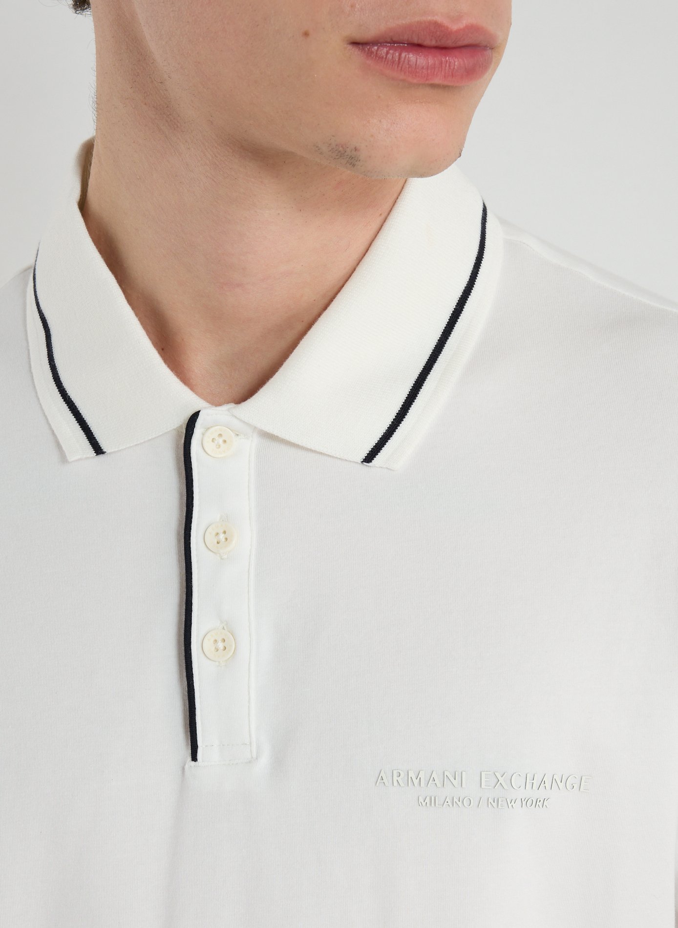 Polo uni en coton mélangé ARMANI EXCHANGE Blanc
