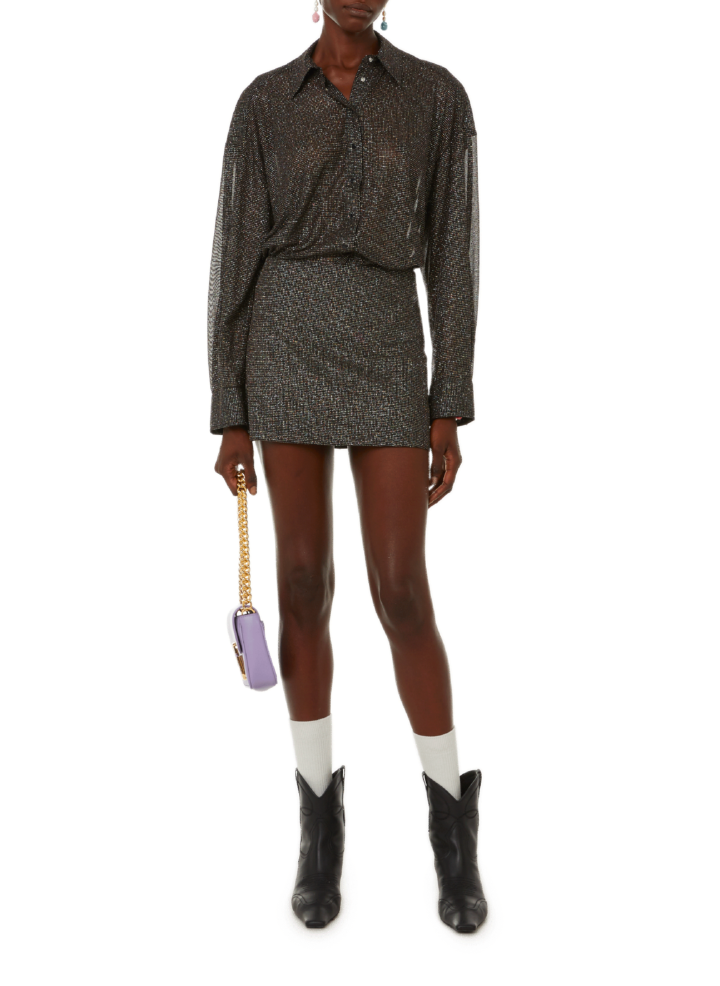 Transparent rhinestone shirt ROSEANNA Black