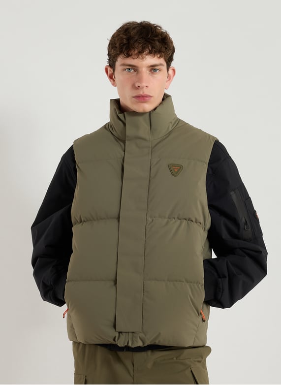 Sleeveless high-neck puffer vest | Khaki by GERTRUDE ET GASTON Sleeveless high-neck puffer vest Khaki