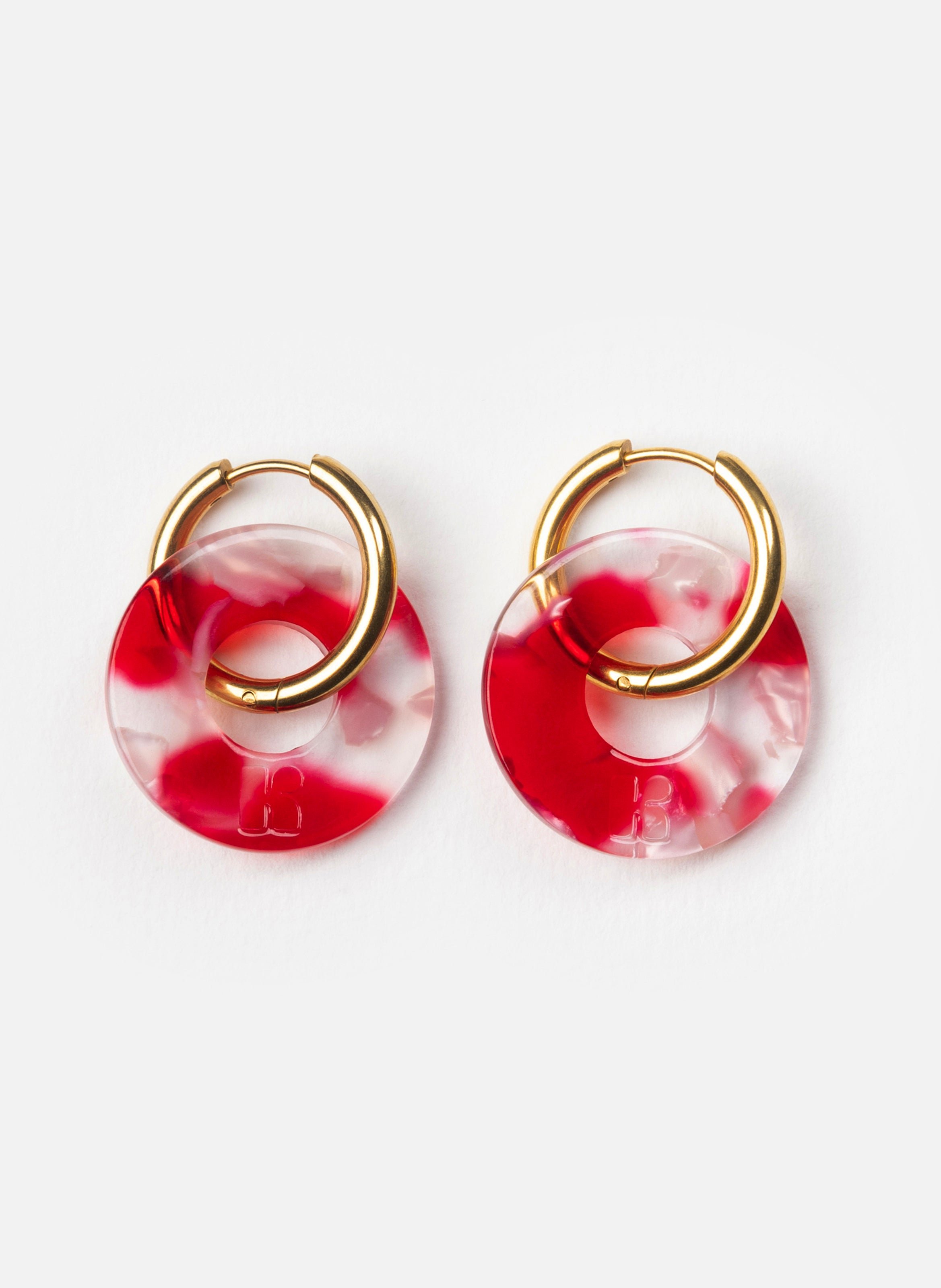 Boucles d'oreilles donuts avec anneaux en acier inoxydable doré KURAGE GINZA Rouge