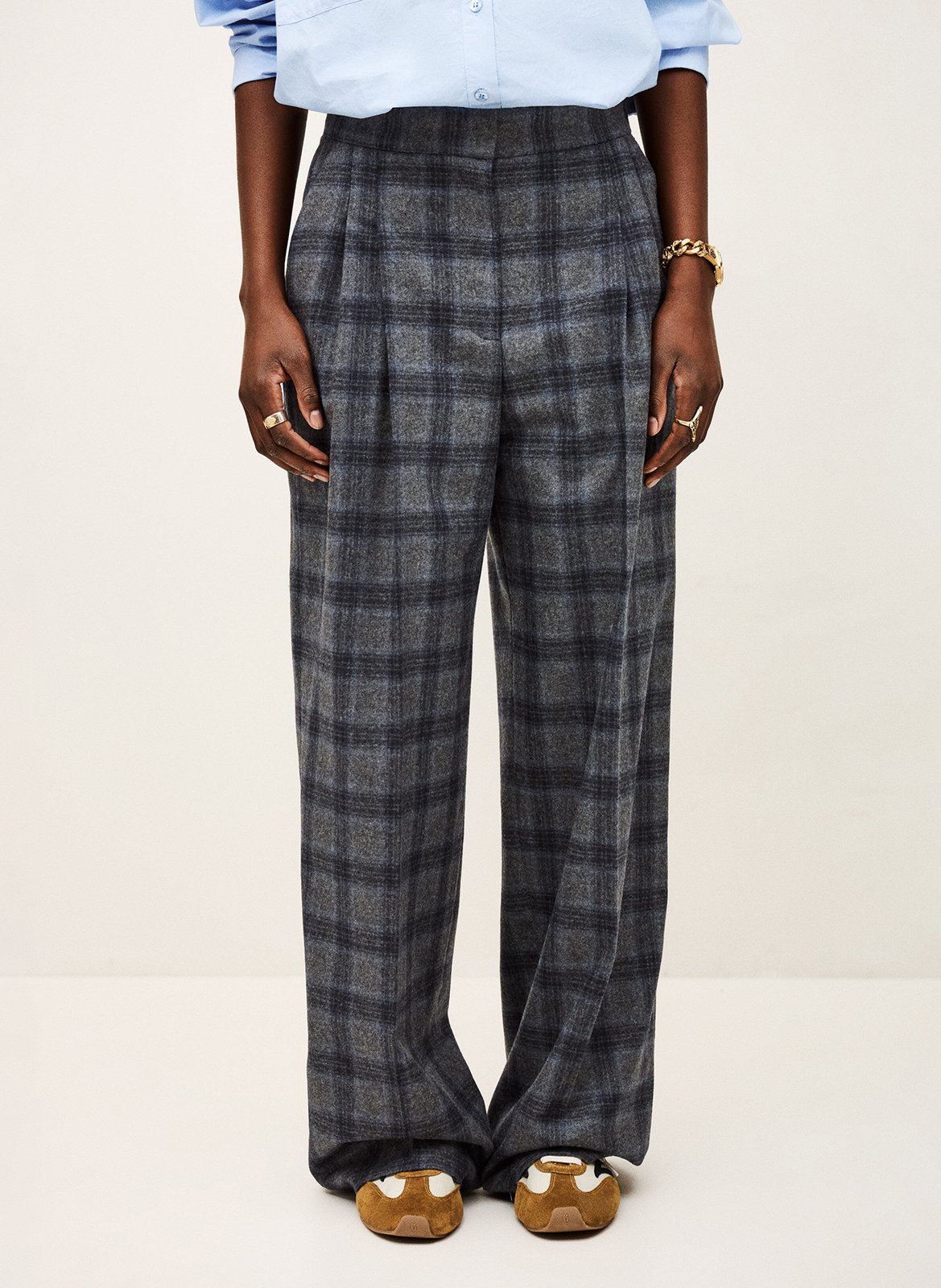 Pantalon large en laine mélangée tad BA&SH Bleu