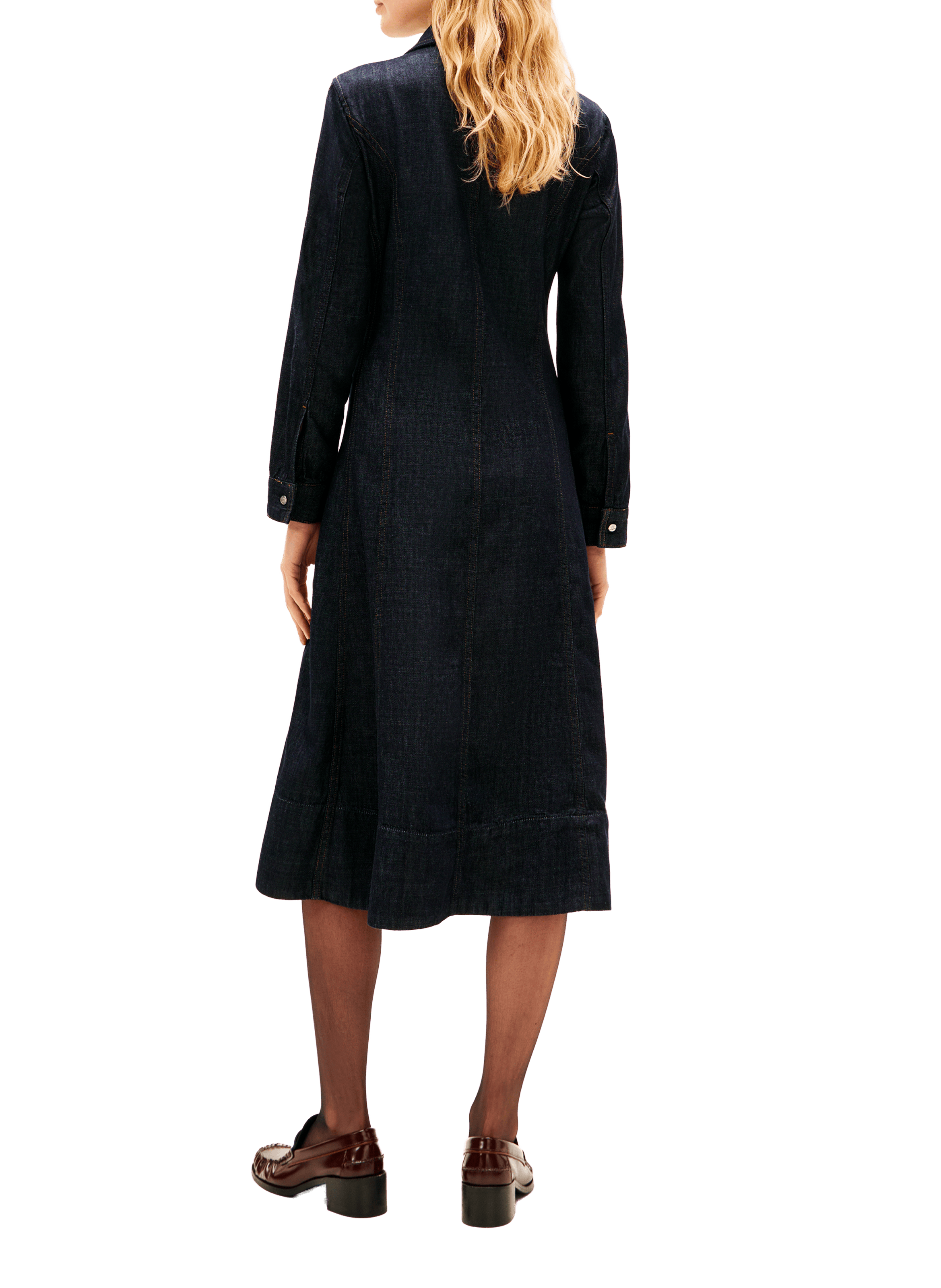 Robe chemise longue en denim de coton mélangé TOMMY HILFIGER Bleu