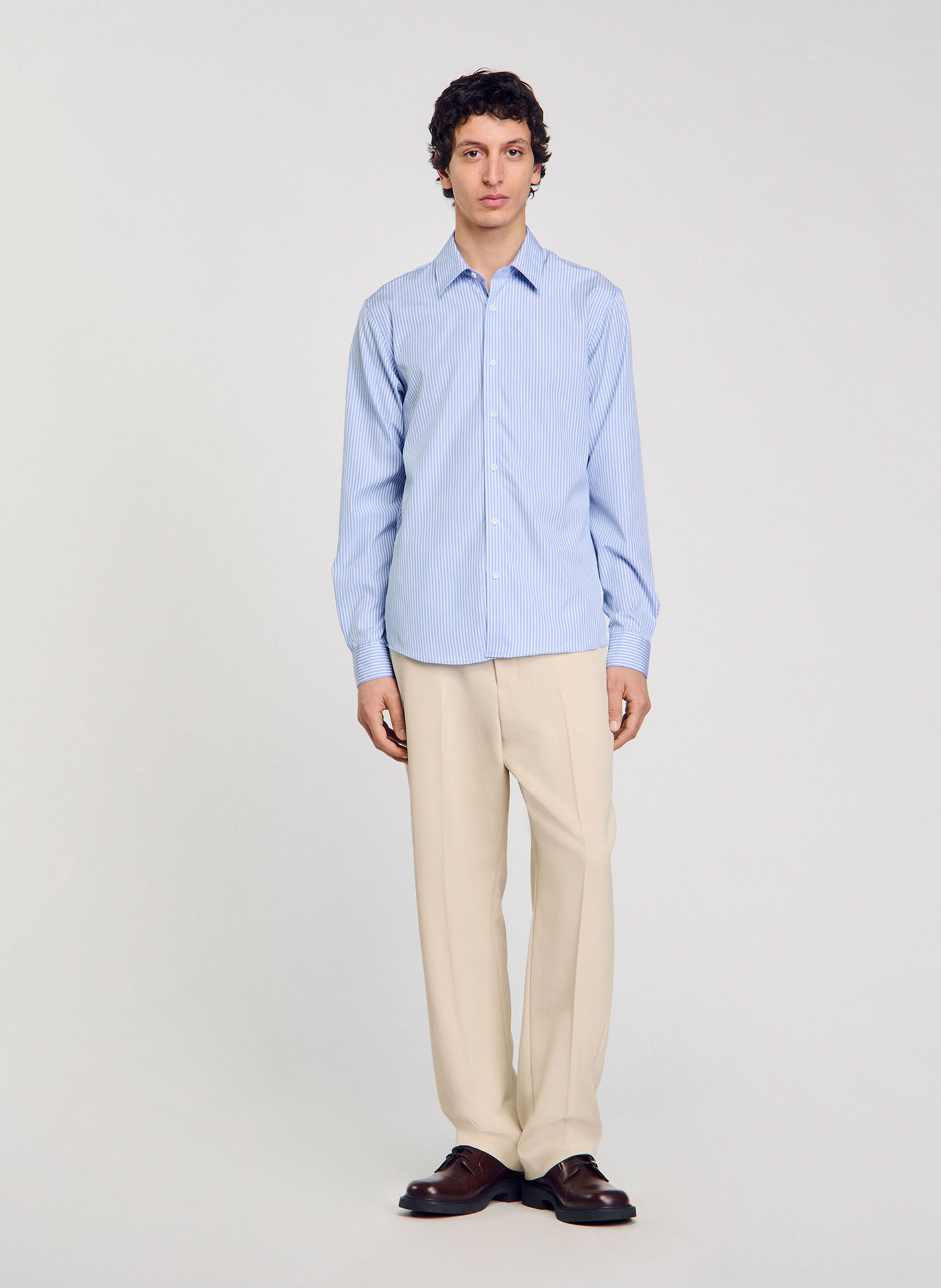 Chemise droite en coton rayé SANDRO Bleu
