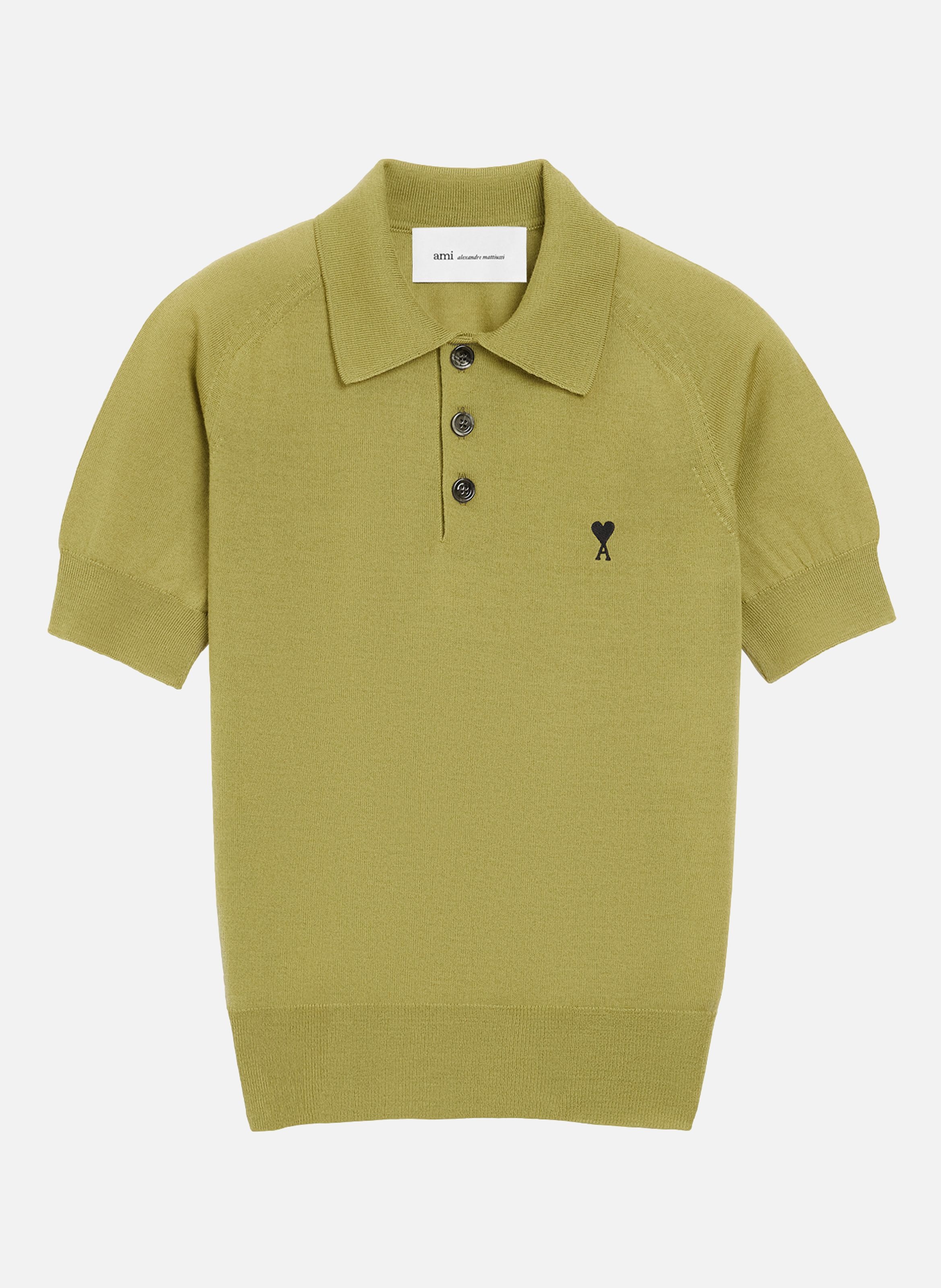 Polo manches courtes avec ami de coeur en laine AMI PARIS Vert