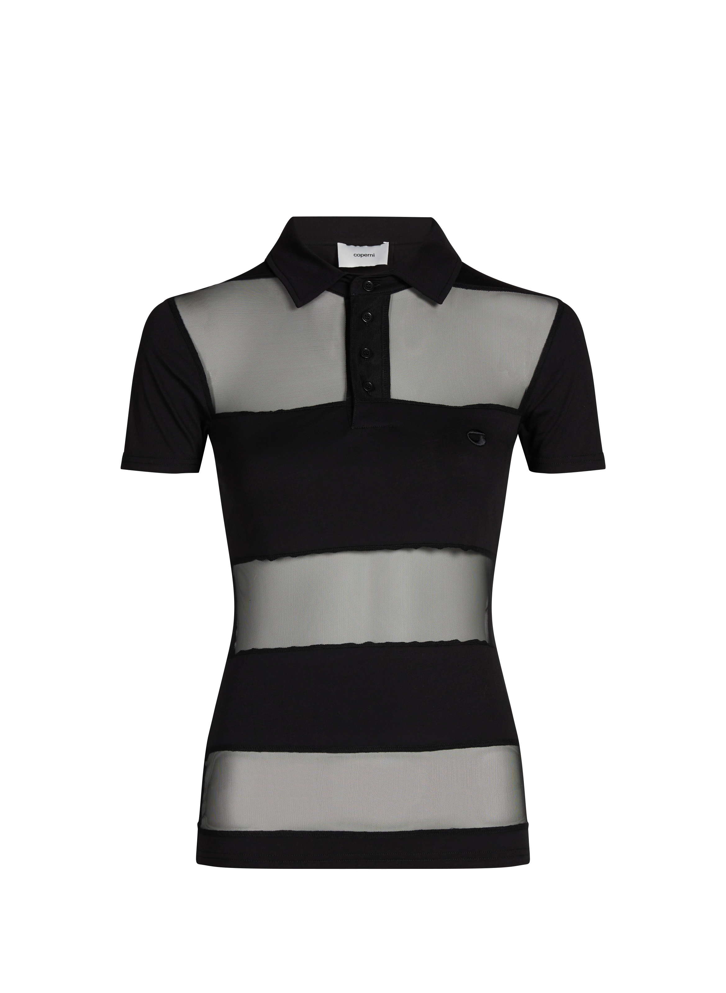 Top semi-transparent à col polo en coton mélangé COPERNI Noir