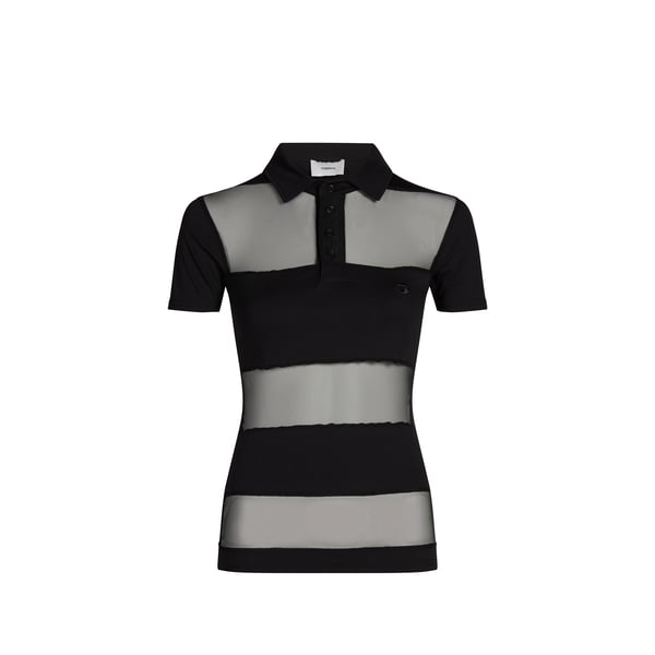 Top semi-transparent à col polo en coton mélangé Top semi-transparent à col polo en coton mélangé