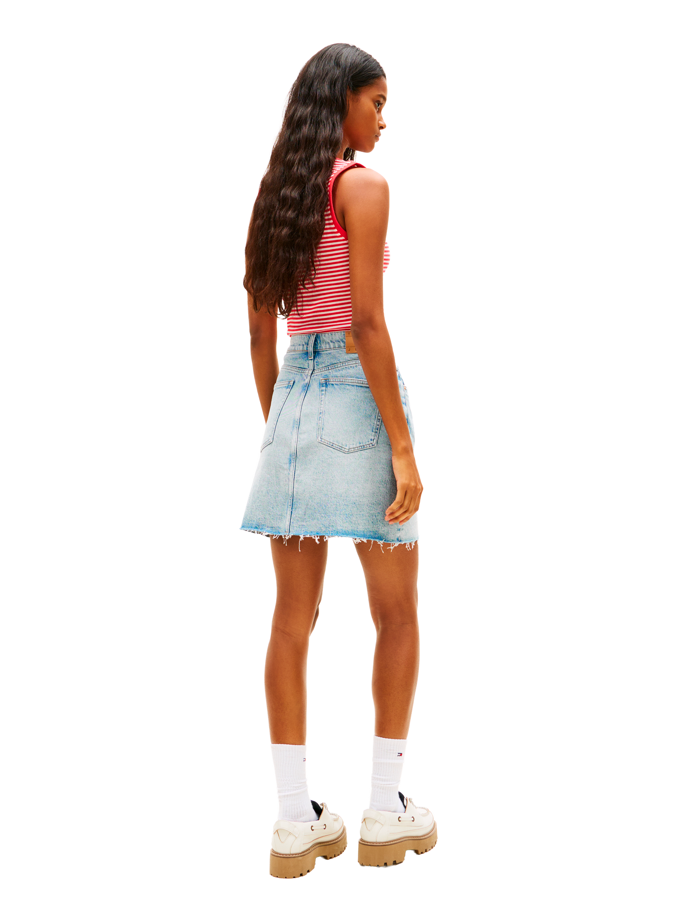 Jupe courte en denim de coton mélangé TOMMY HILFIGER Bleu