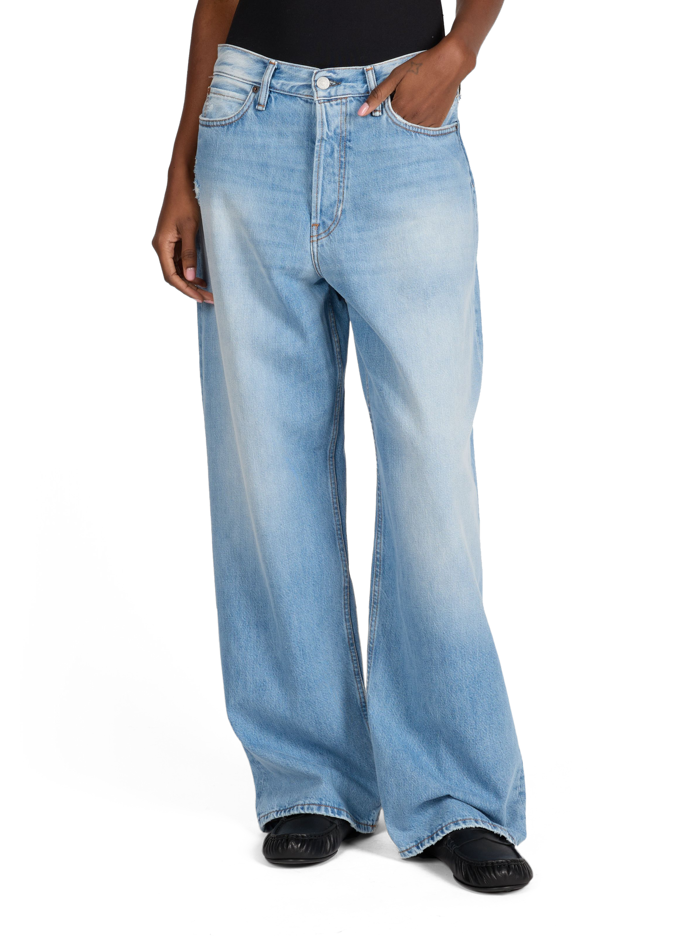 Wide-leg five-pocket cotton jeans ACNE STUDIOS Blue