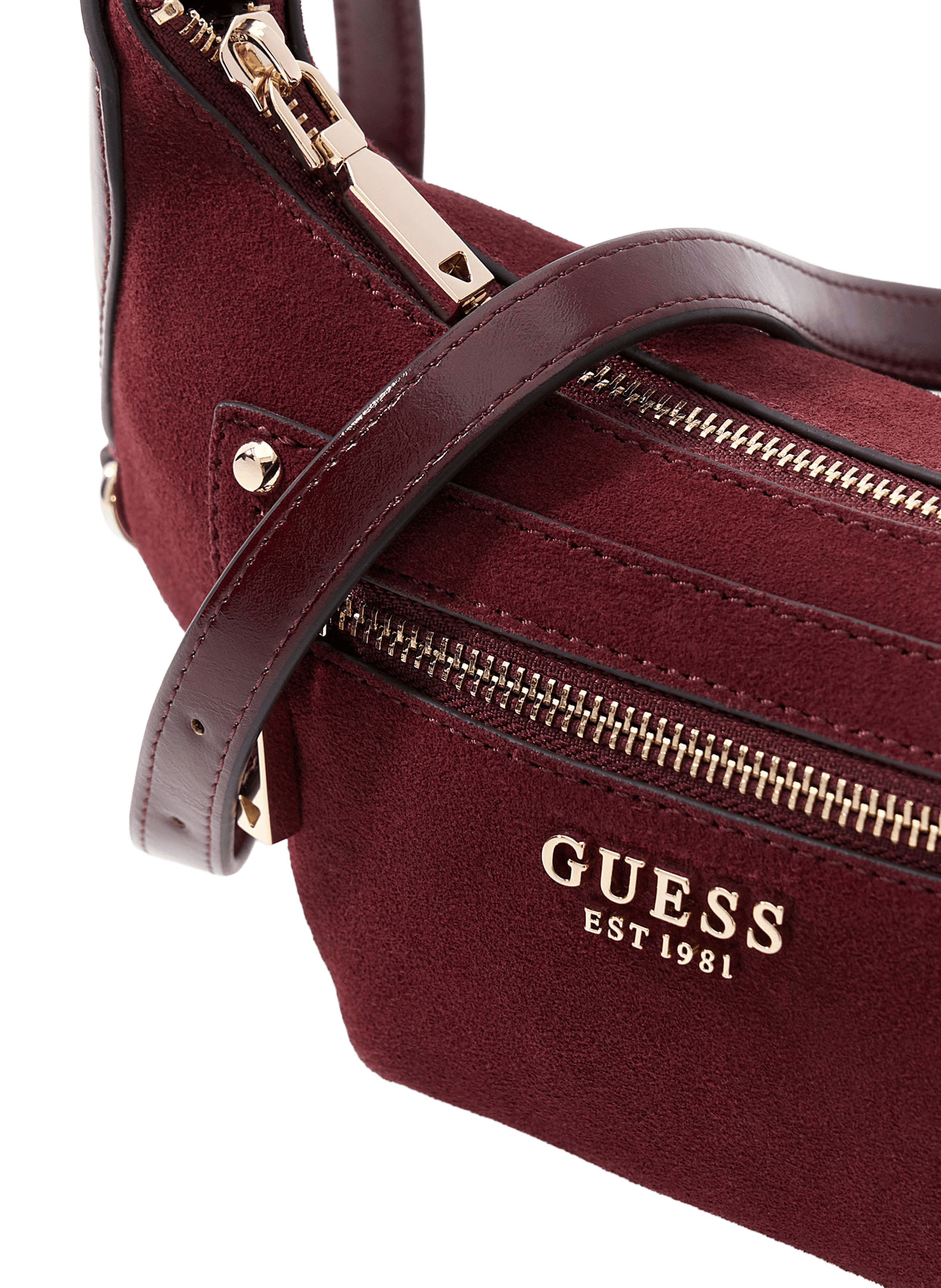 Mini sac bandoulière Marsha en cuir de vache GUESS Rouge