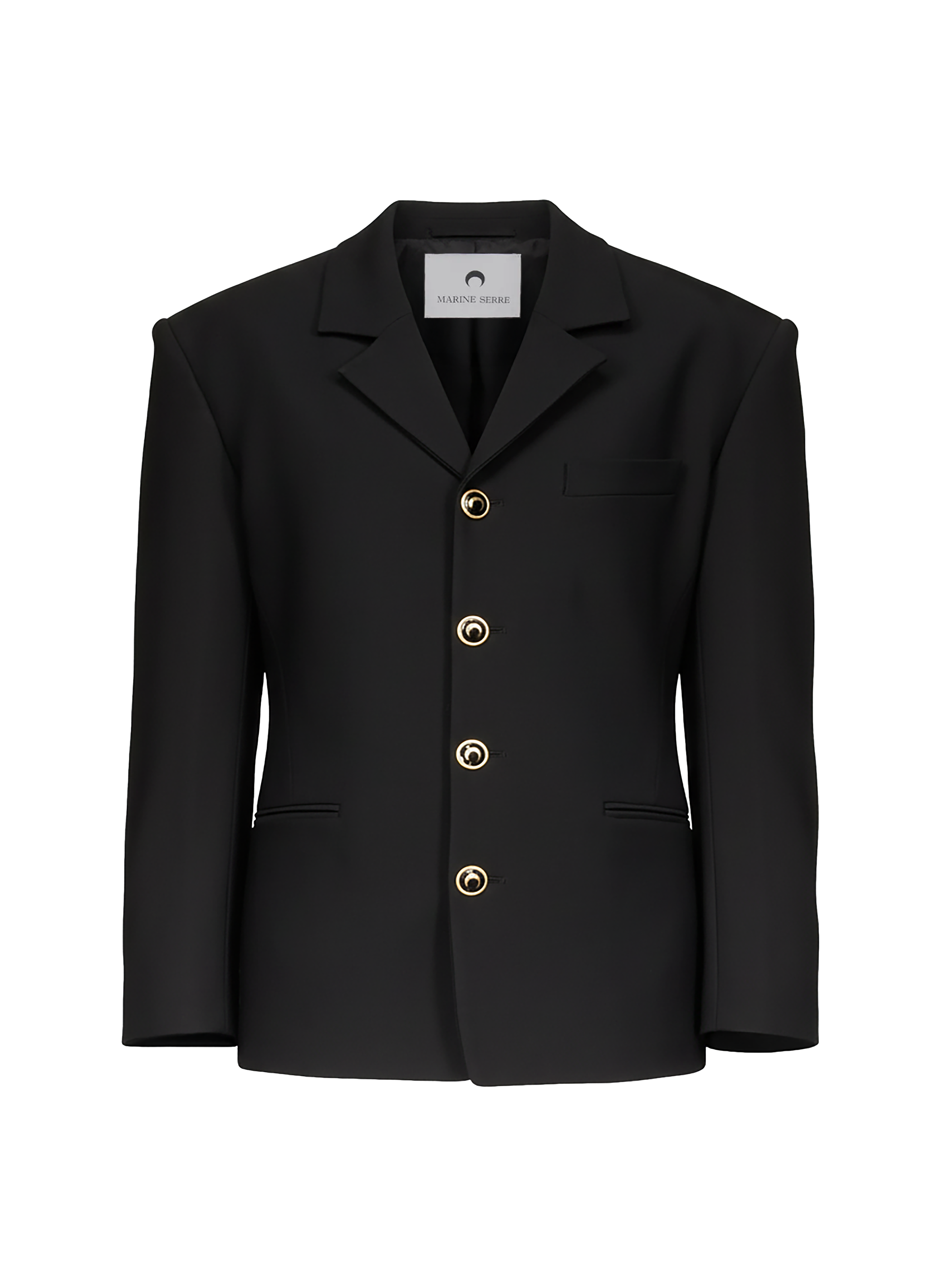 Veste tailleur en serge de laine à boutons dorés unisexe MARINE SERRE Zwart