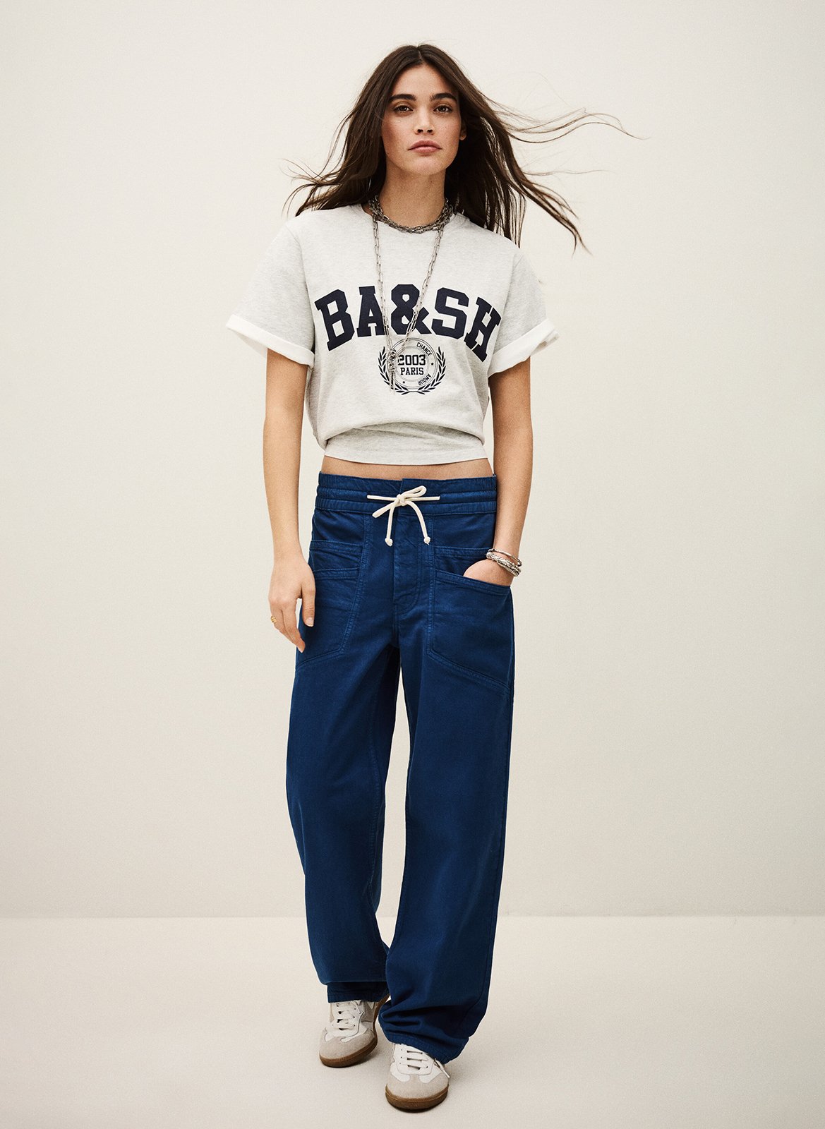 Pantalon droit en coton mélangé fima BA&SH Bleu